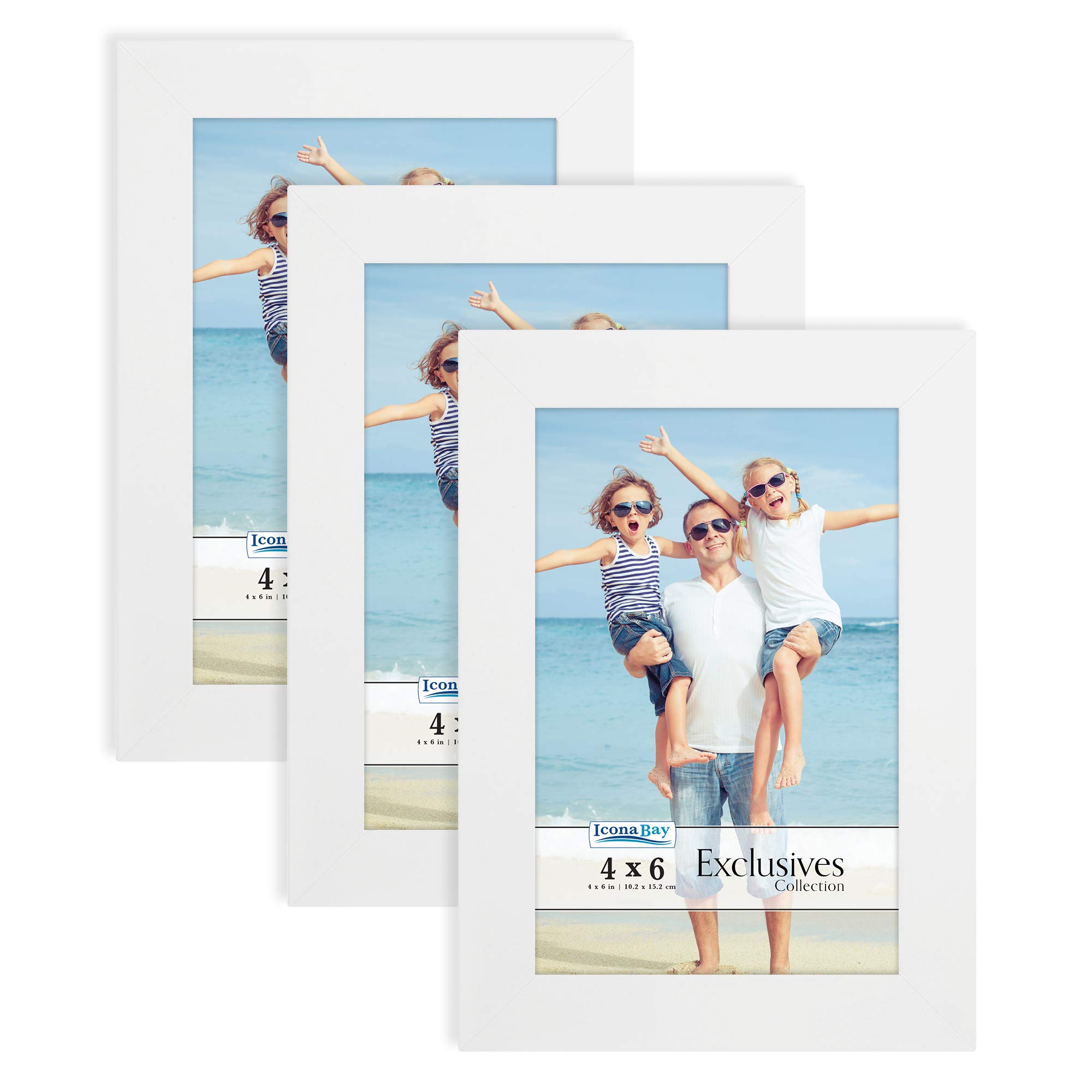 Icona Bay - 6x4 Picture Frames - White, 3 Pack - Sturdy Engineered Wood Photo Frames 6 x 4 - Sleek Design, Table Top or Wall Mount - Exclusives Collection