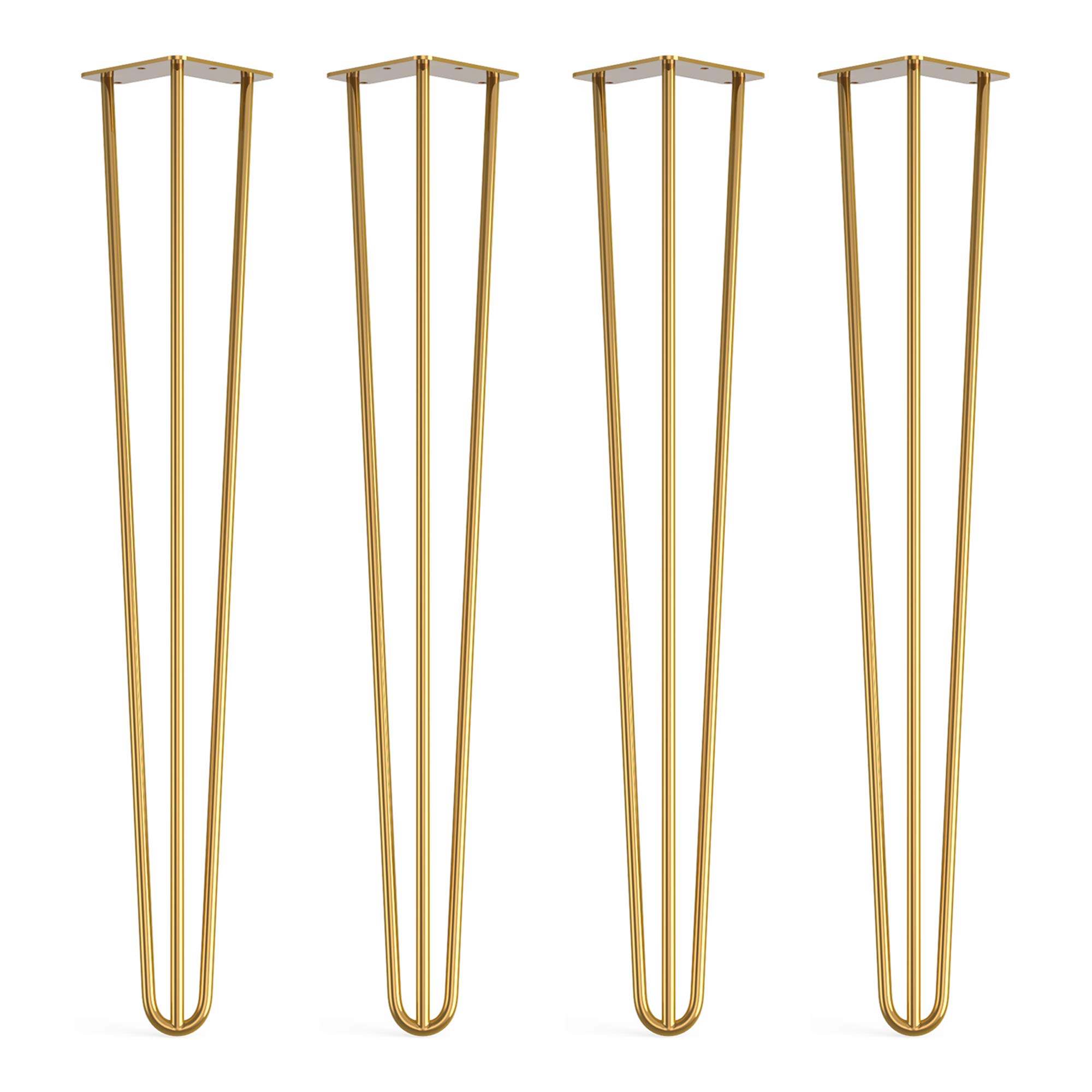 Dt Ironcraft Gold (Brass) 4 X Hairpin Legs With Floor Protector Feet & Screws - 71Cm 3 Rod / 10Mm, Gold Brass