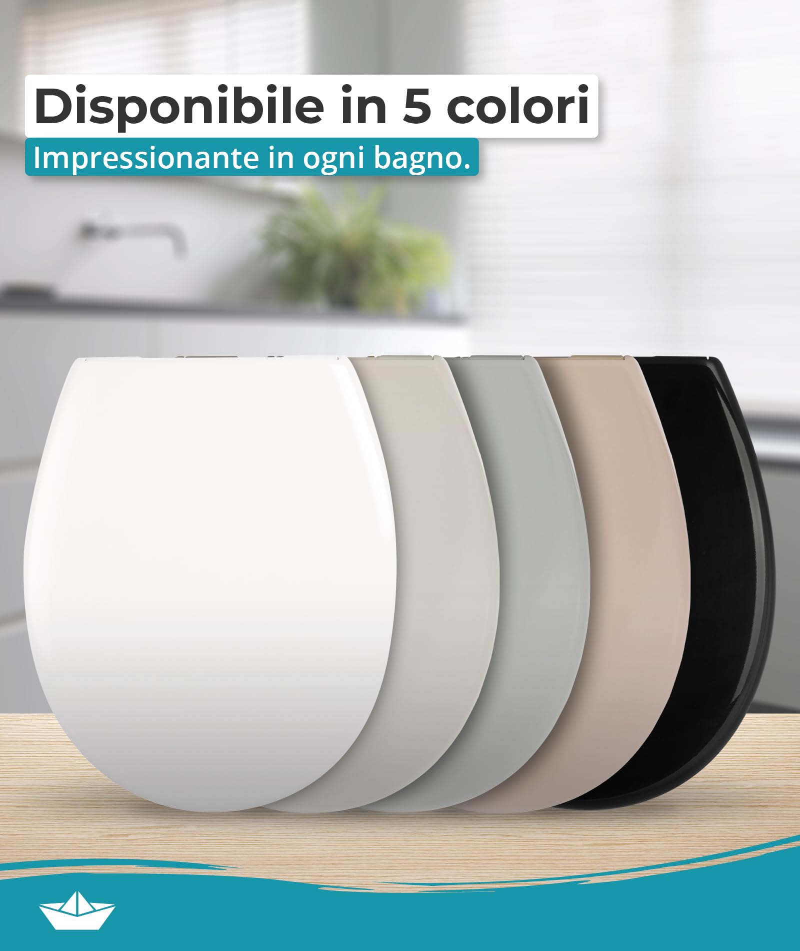 Calmwaters® Copriwater con abbassamento automatico, sedile WC facile da montare, fino a 250 kg, Made in EU, in Duroplast antibatterico, 2 modalità di fissaggio, rimovibili, occhialini ovali
