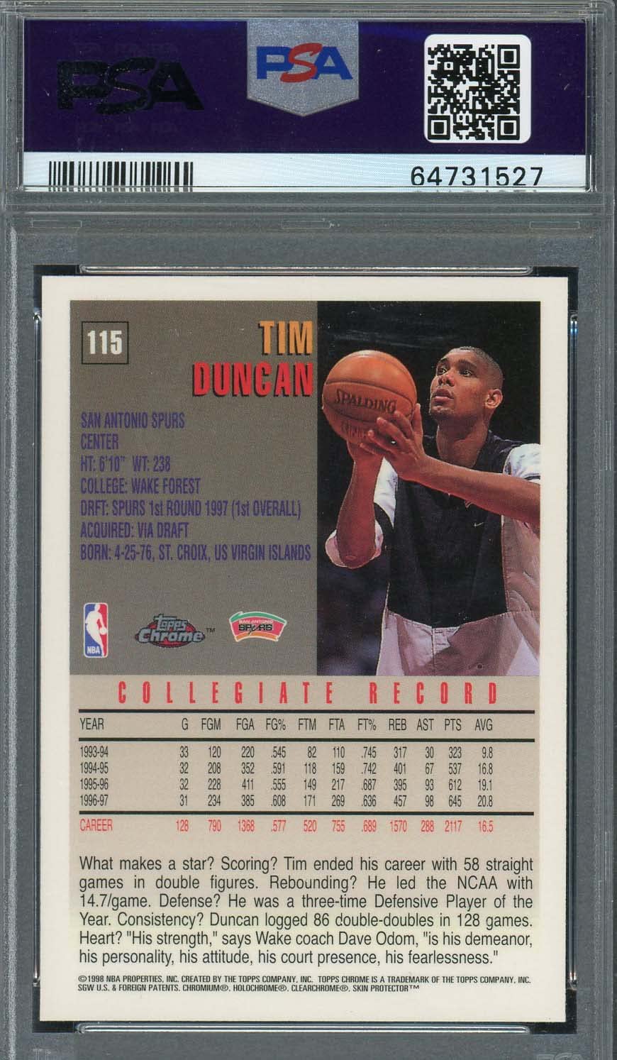 NBAカード ルーキーカード #115 Tim Duncan RC PSA8 Amazon.com: Tim Duncan 1997 Topps Chrome Basketball Rookie