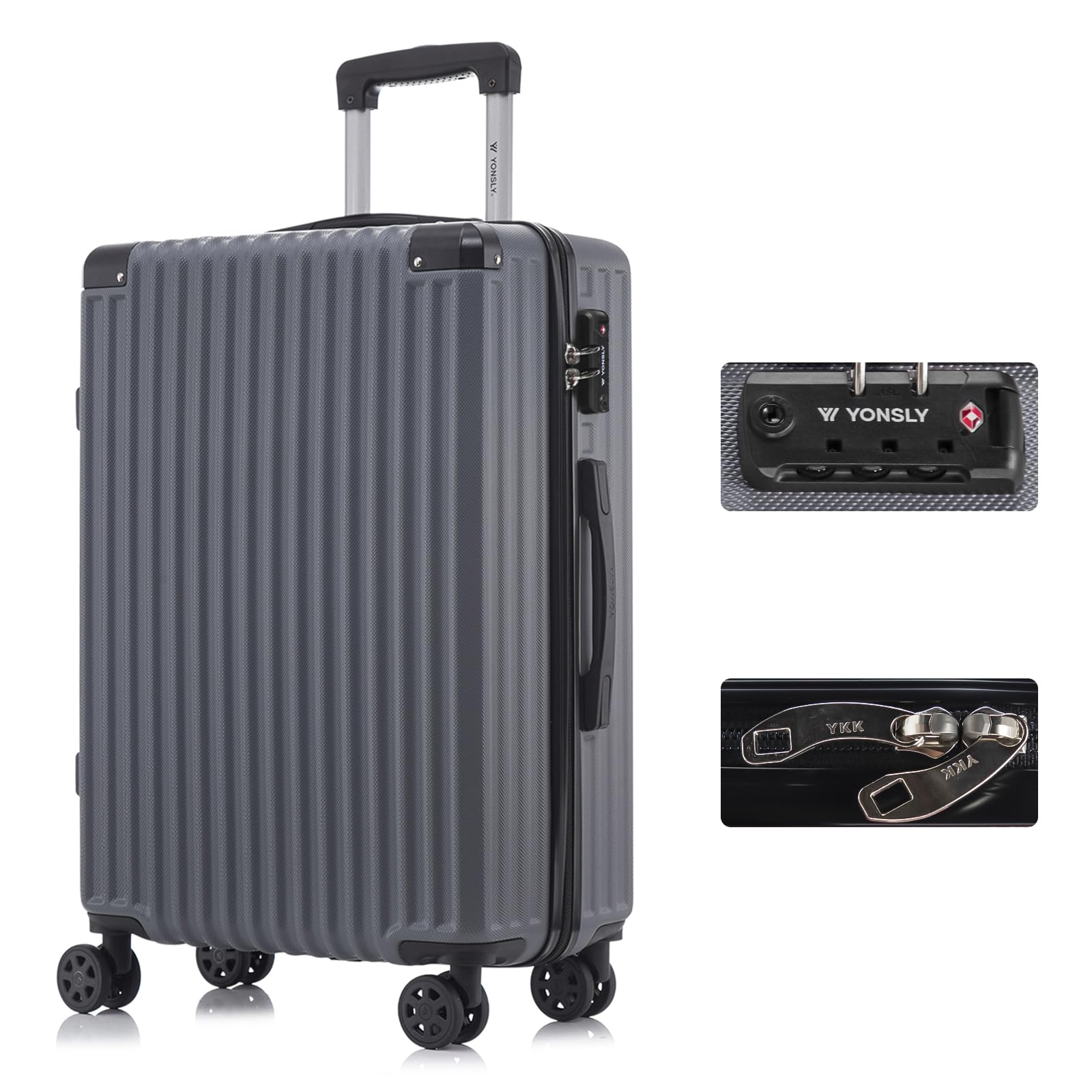 yonsly Koffer Suitcase, Trolley Reisekoffer, Rollkoffer Handgepäck mit 4 Rollen 360°, ABS Hartschalen, Sicherheitsschloss, Weicher Gummigriff, 210D-Futter