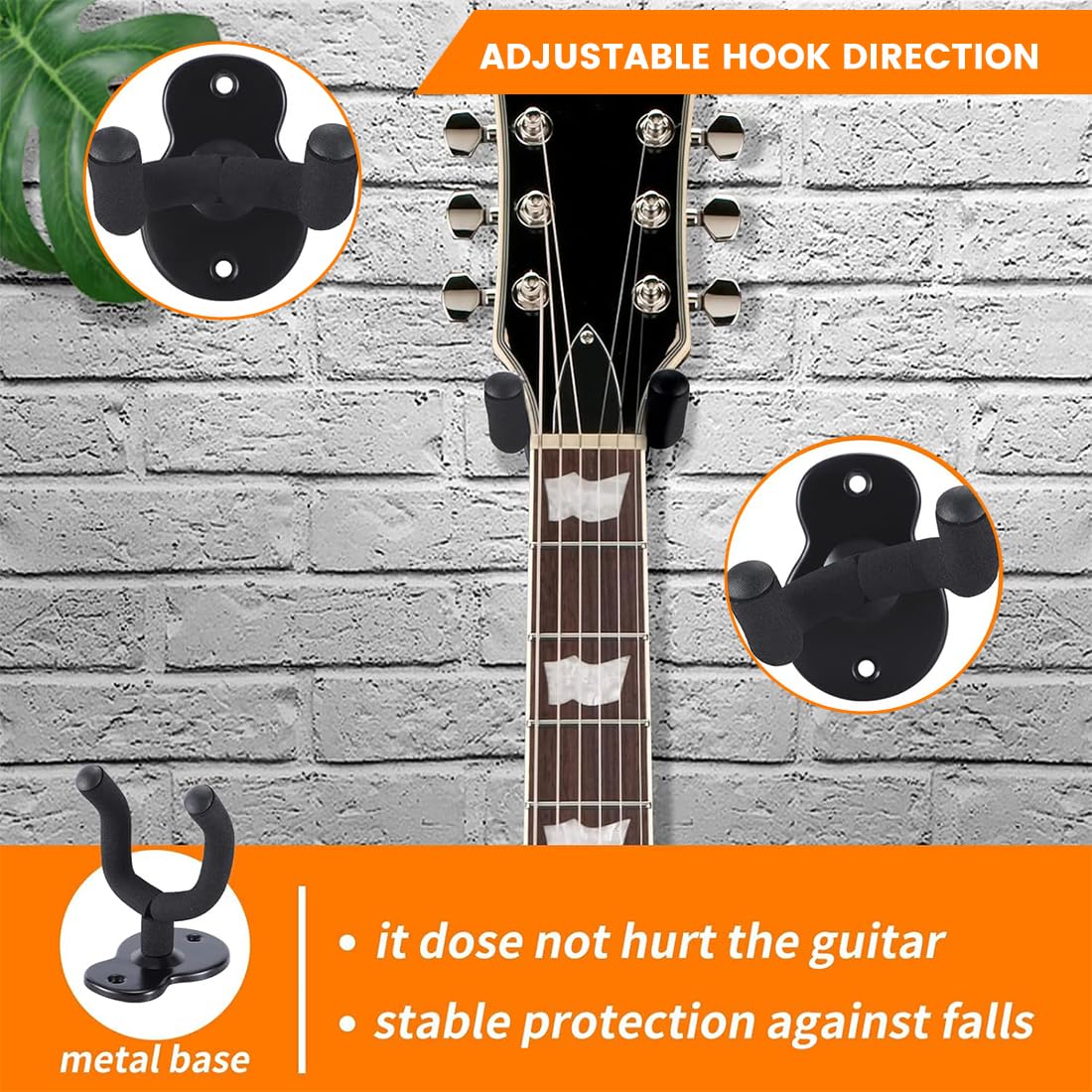 1 x uchwyt ścienny na gitarę + 5 kostek do gitary regulowana konstrukcja do różnych instrumentów, uchwyt na gitarę ścienną, uchwyt na gitarę