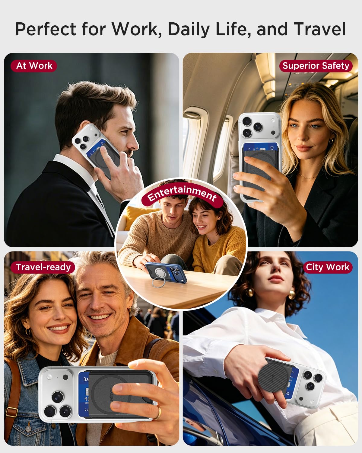 Miimall Mag-Safe Wallet für iPhone 17 16 15 Air Pro Max/Google Pixel 10 9 Serie, [RFID Schutz] Slim Leder Beidseitig Mag Safe Wallet 2-3 Kartenhalter Handy Magnetisch Card Holder für Handy-Schwarz