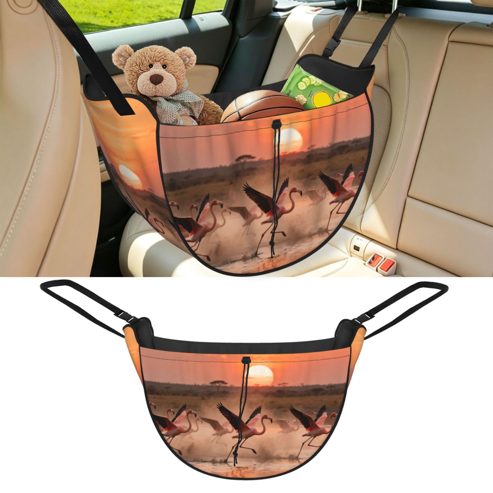 Cntdbu Black Flamingo Pattern Car Seat Organizer-Backseat Storage Bag For Travel