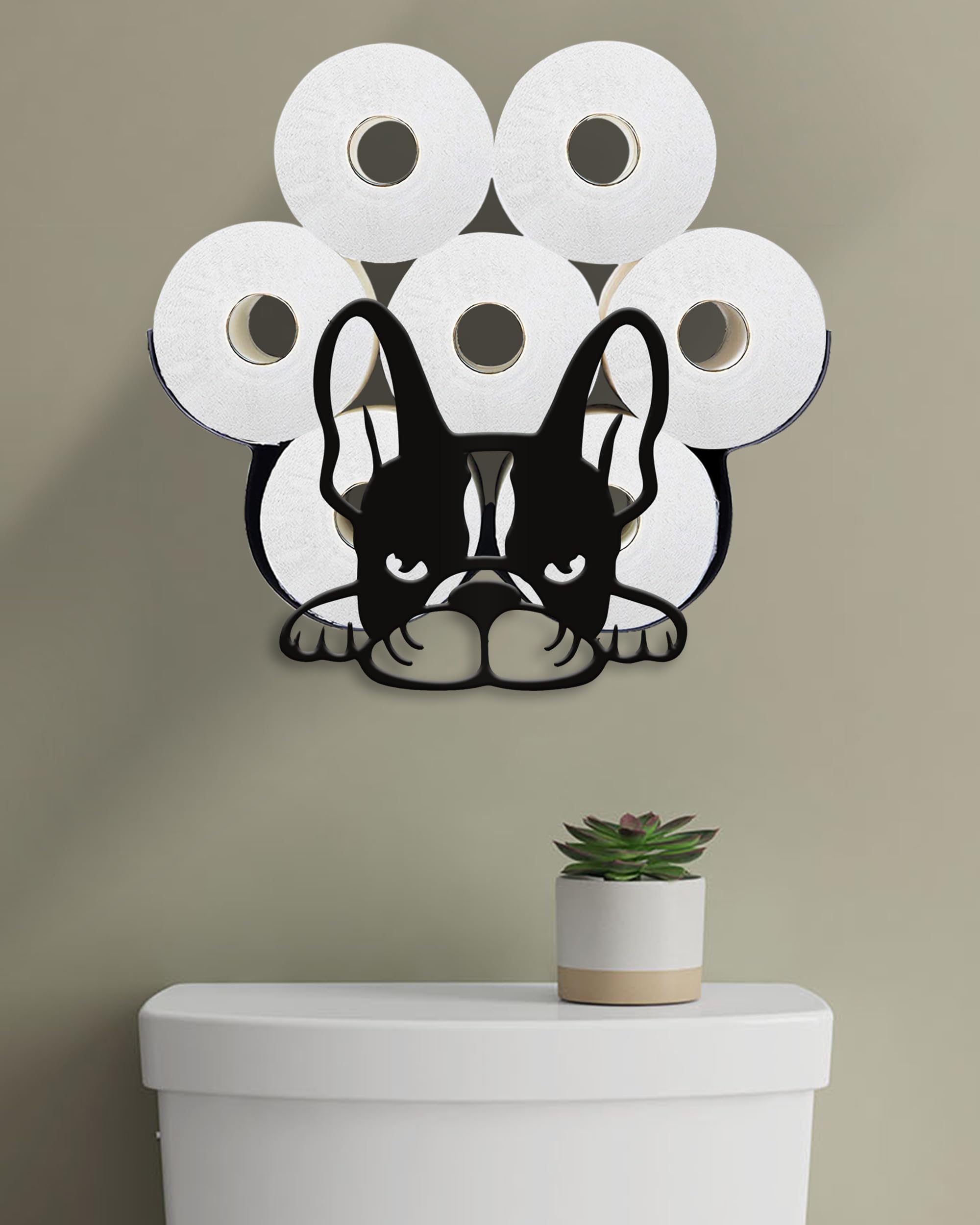 Wigag Bulldog Toilet Paper Holder for Extra 8 Rolls, Funny Decorative Toilet Paper Storage Wall Mounted, Farmhouse Bathroom Animal Decor Accessories Storage Cabinet โ image 1
