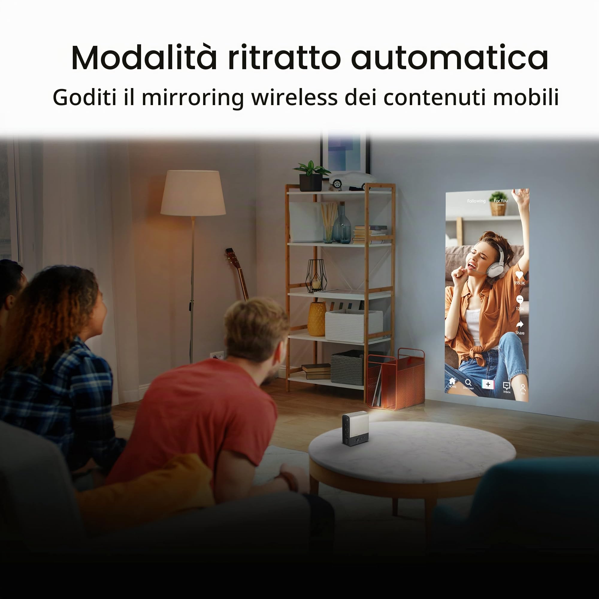ASUS ZenBeam E2 Mini Proiettore LED, 30000 Ore Di Funzionamento, WVGA (854x480), 300 Lumens, Speaker Integrati, HDMI, Batteria Integrata, 4 Ore Di Riproduzione Video, Wireless, Nero/Oro