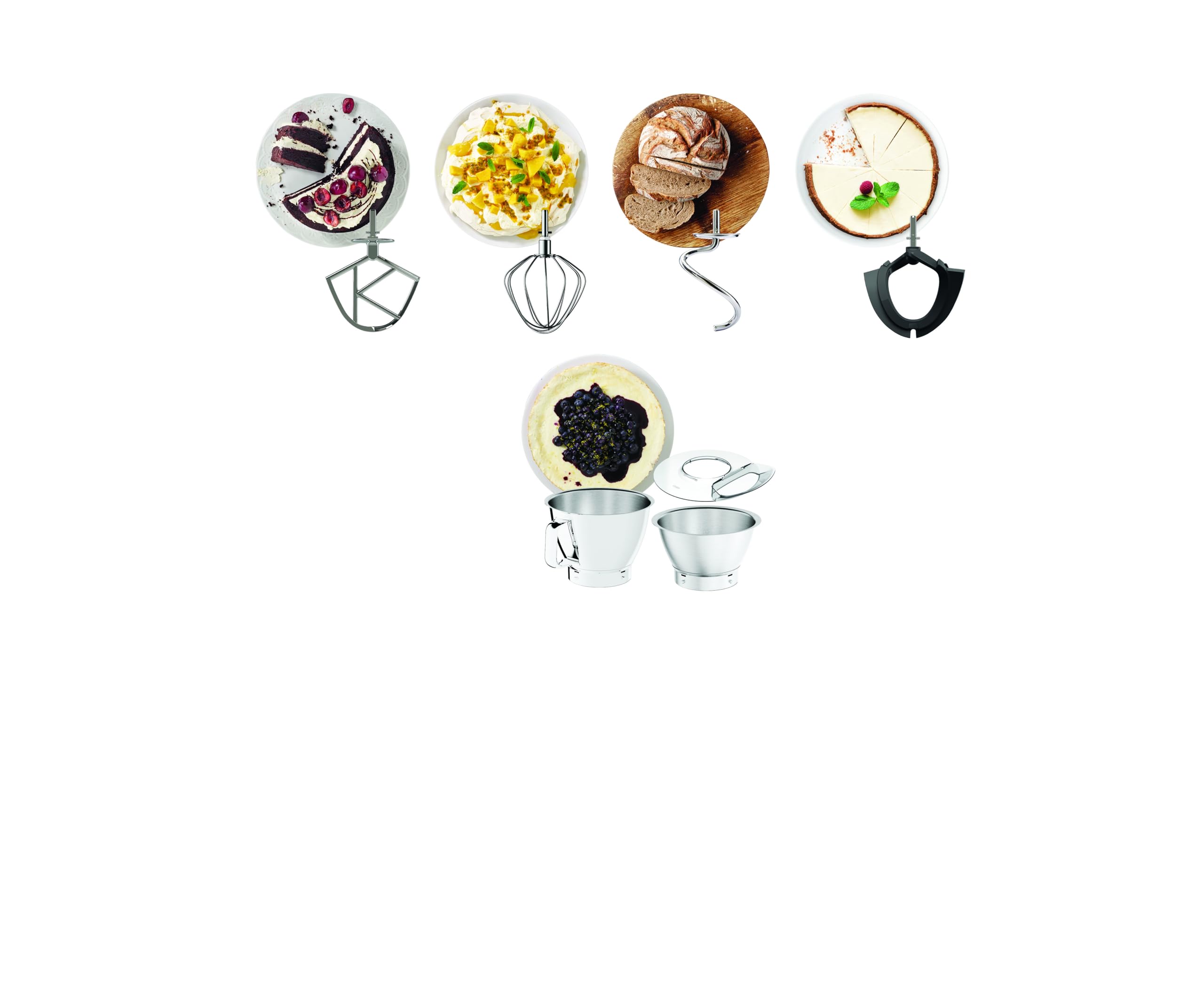 Kenwood KVC85.004.BK Titanium Chef Baker Robot pâtissier, 4 accessoires pour pétrir, fouetter et mélanger, bols de 5L et 3,5L, couvercle anti-éclaboussures