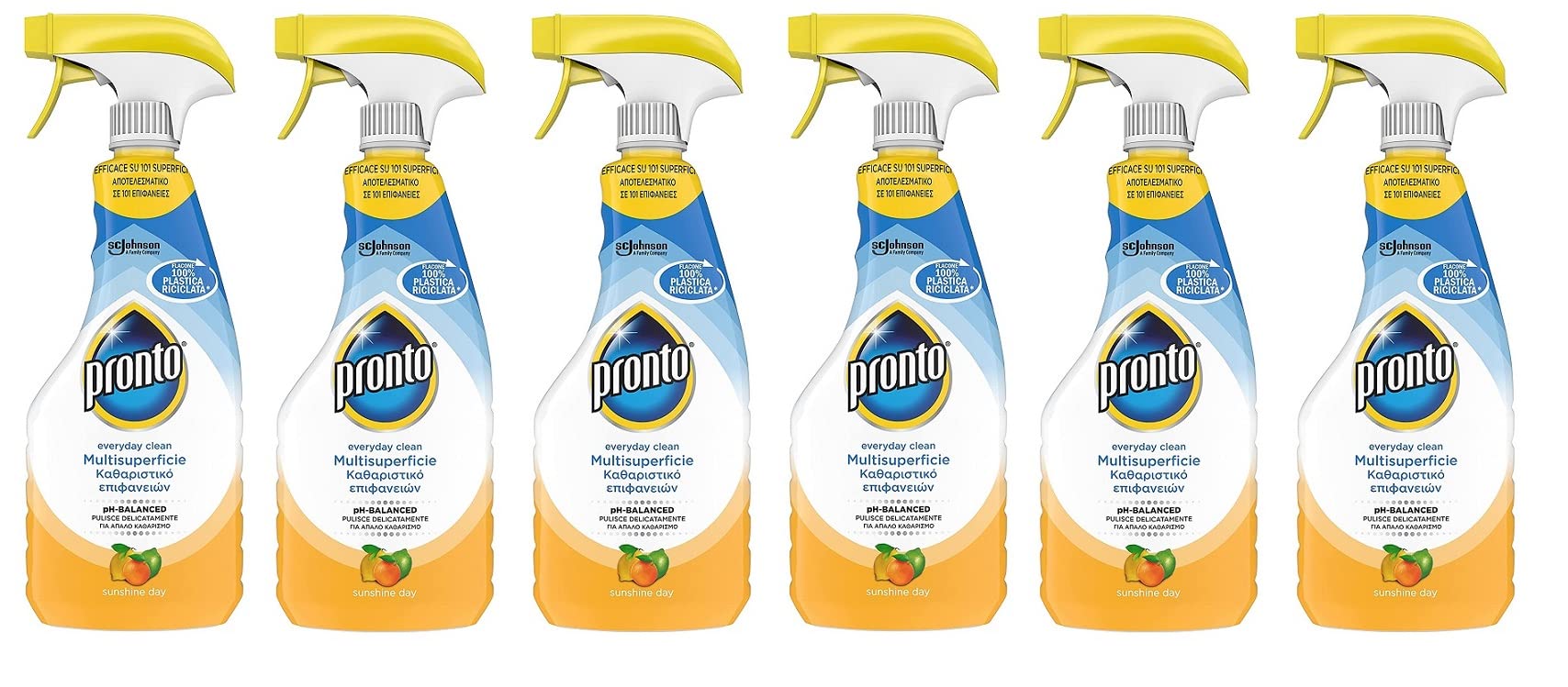 Pronto Detergente Multisuperficie Agrumi pH équilibré Lot de 6 nettoyants multi-surfaces Parfum agrumes Bouteille recyclable Nettoyant déclencheur 500 ml