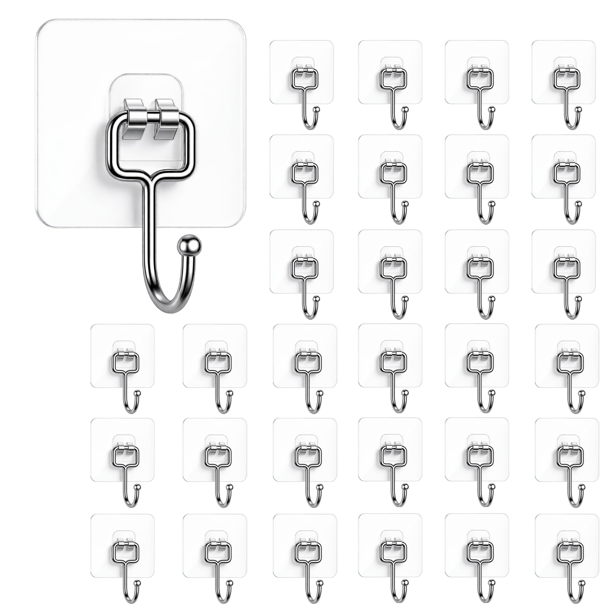 DALUCI Big Size Self Adhesive Hooks Transparent Wall Hooks for Hanging – Heavy Duty Wall Hanger Hook for Bathroom, Kitchen, Home, Office, Towels & Utensils – Hooks for Wall Heavy Items (Big Hook, 30)