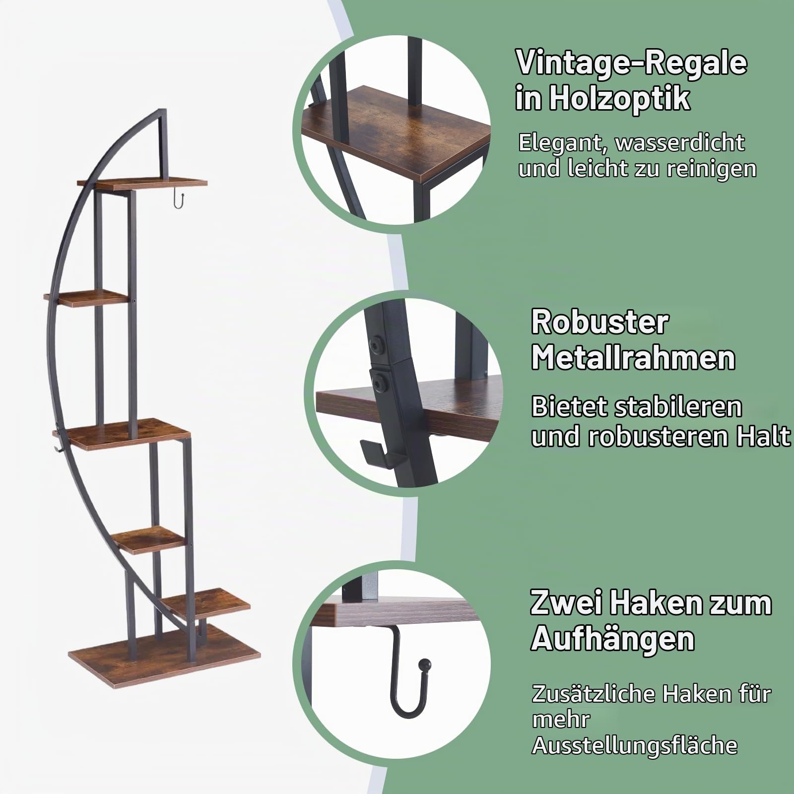 6 Ebenen Pflanzenständer mit Wachstumslicht, Großes Blumenständer 160cm Hoch, Metall-Holz Pflanzenregal Indoor & Outdoor Blumenregal für Wohnzimmer Balkon Flur, 50 x 30 x 160 cm