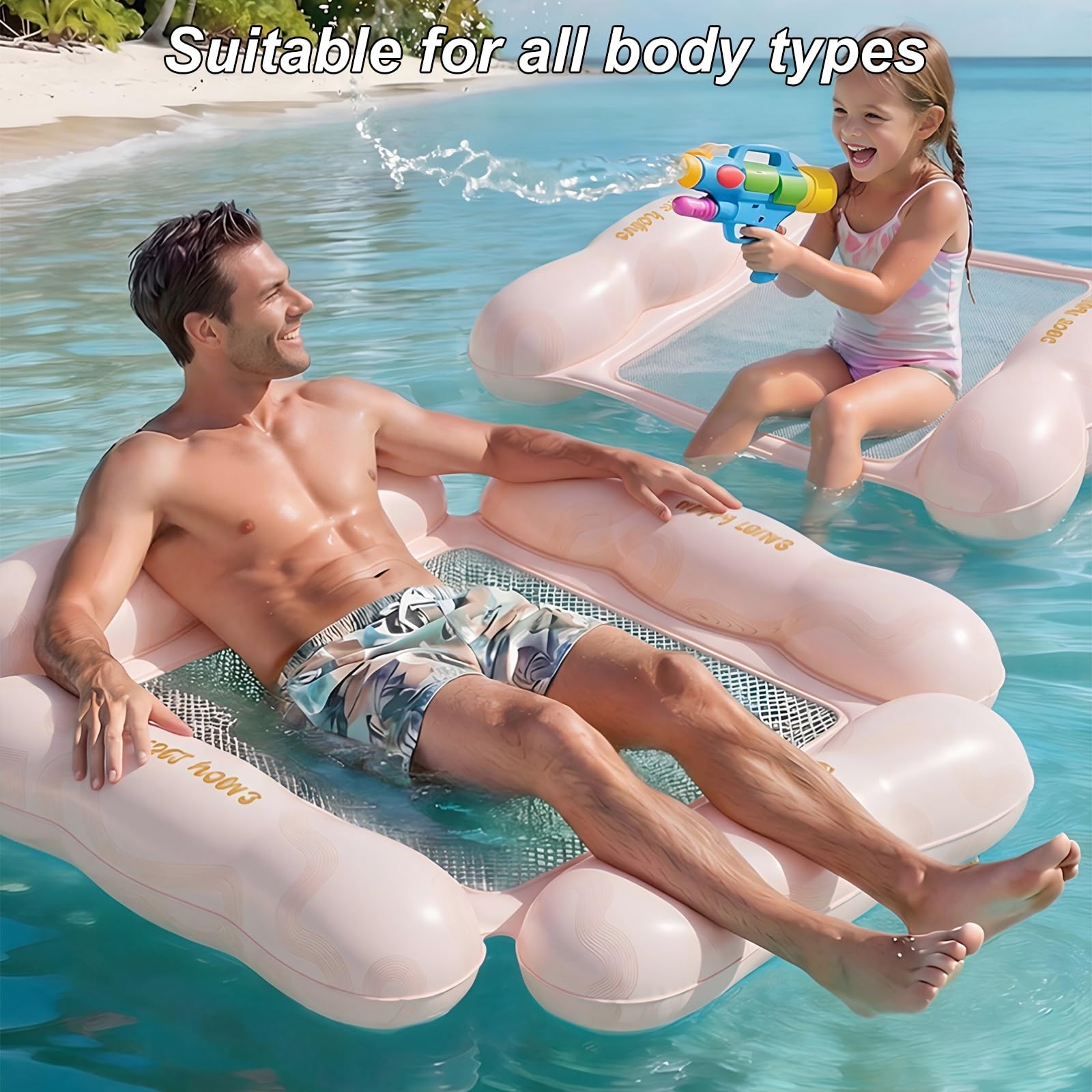Materassino Piscina, Amaca Gonfiabile da Mare, Design a Quattro Airbag, Design a Rete Intermedia, per Fiumi e Località Balneari