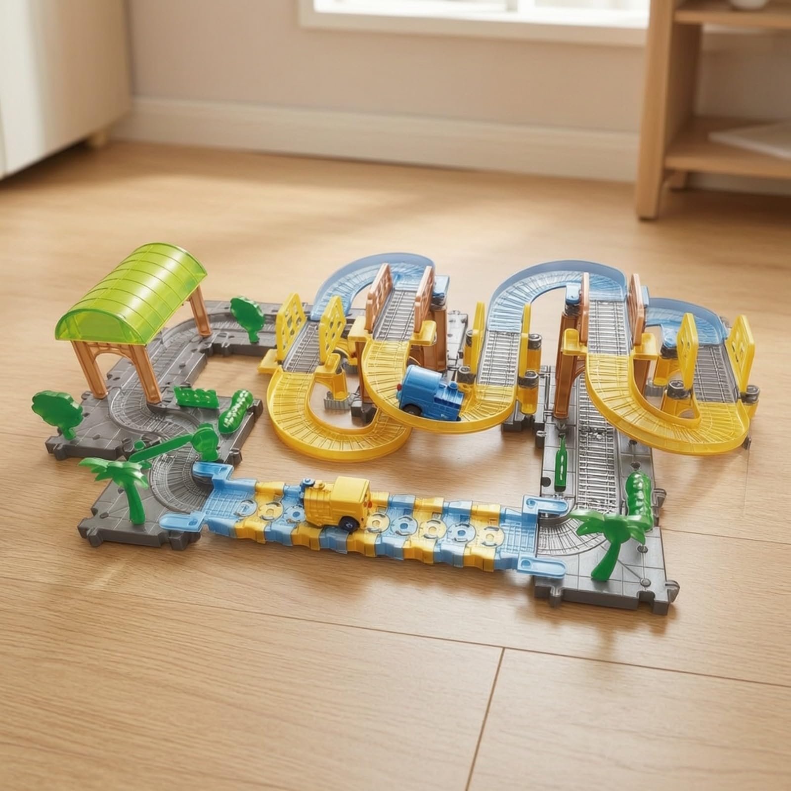 Set Trenino con Binari in Plastica Inrattivo Giocattolo con Trenino a Batria Sicuro Pista Ti Rampe per Bambini 7-14 Anni