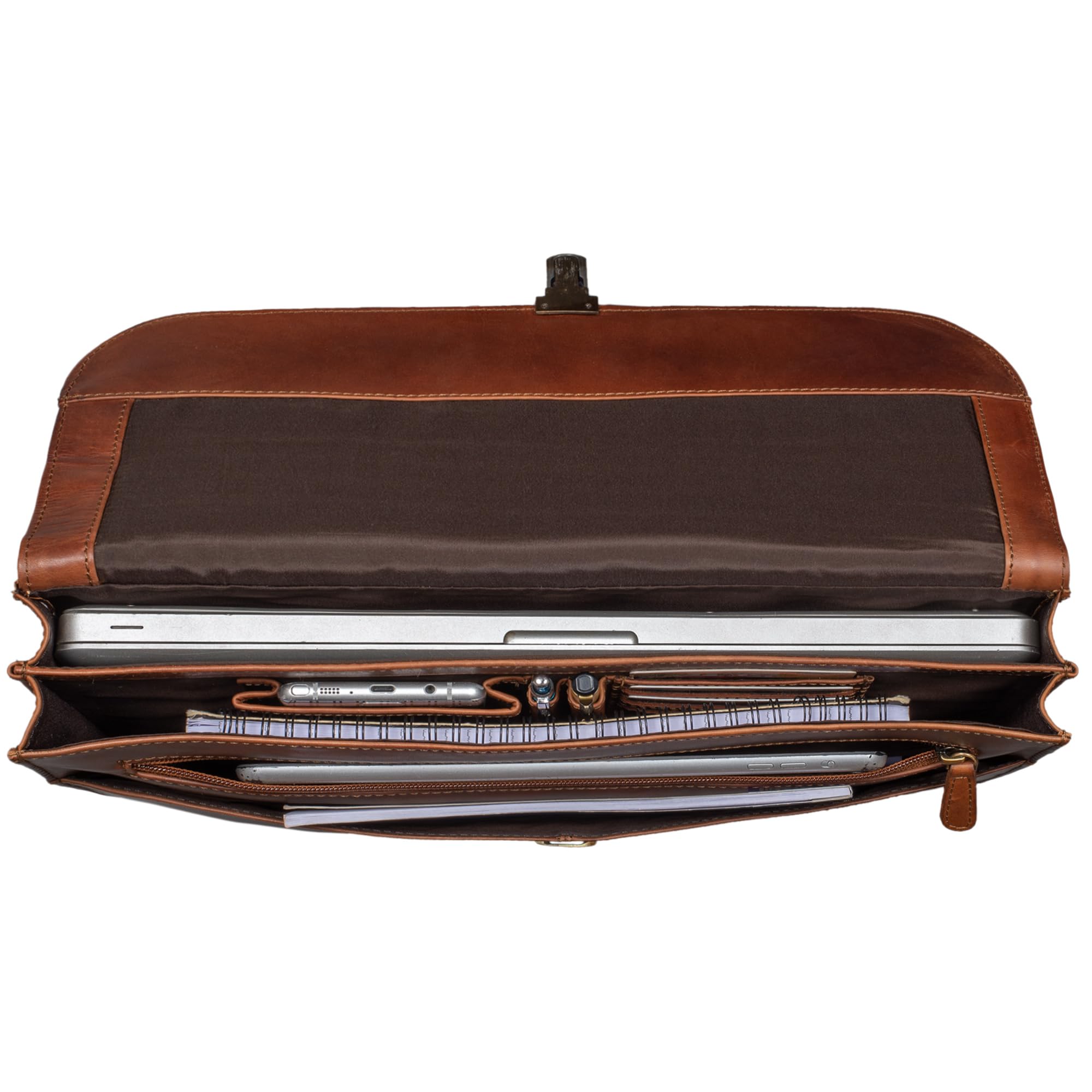 STILORD Duncan Laptoptasche Leder 15 Zoll ideal für 13,3-15 Zoll MacBooks für Surface Pro Book Aktenmappe Dokumentenmappe Echtleder aufsteckbar Farbe:Cognac - braun