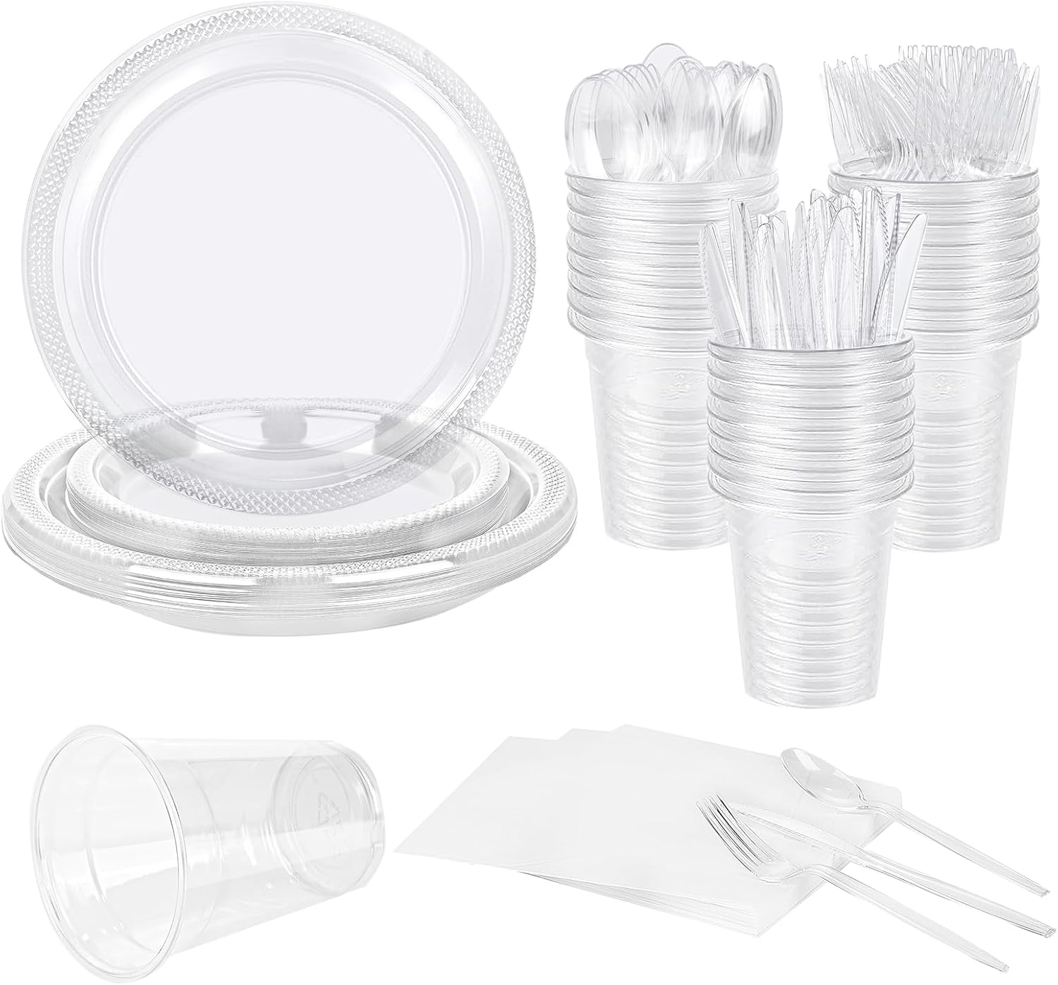 TWOWYHI 175PCS Clear Plastic Plates Party Supplies Sets for