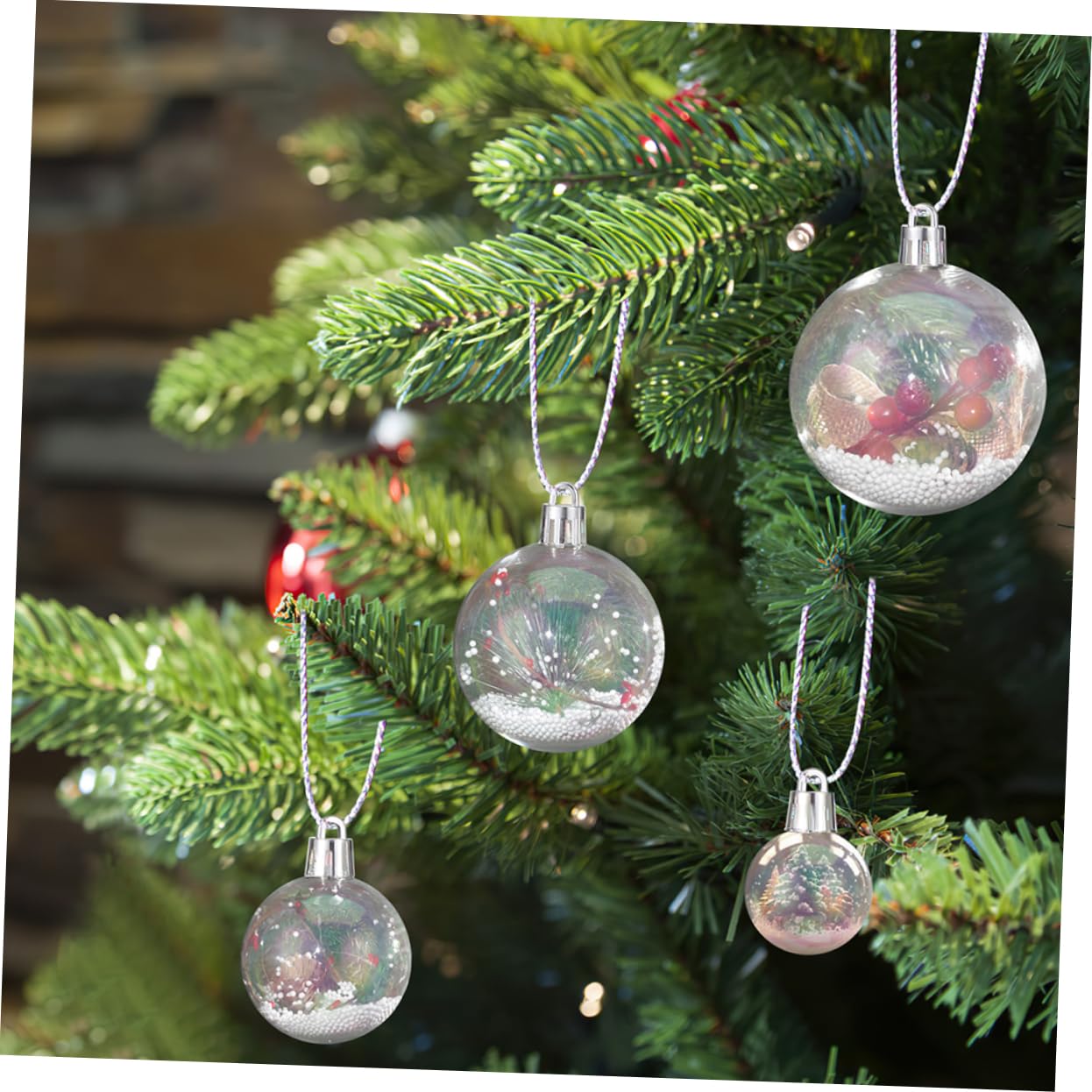 40piezas Bolas Navideñas Transparentes Rellenable Adornos para Árbol de Navidad Bolas de Plástico Colgante Decoración Iridiscente para Fiesta de Navidad