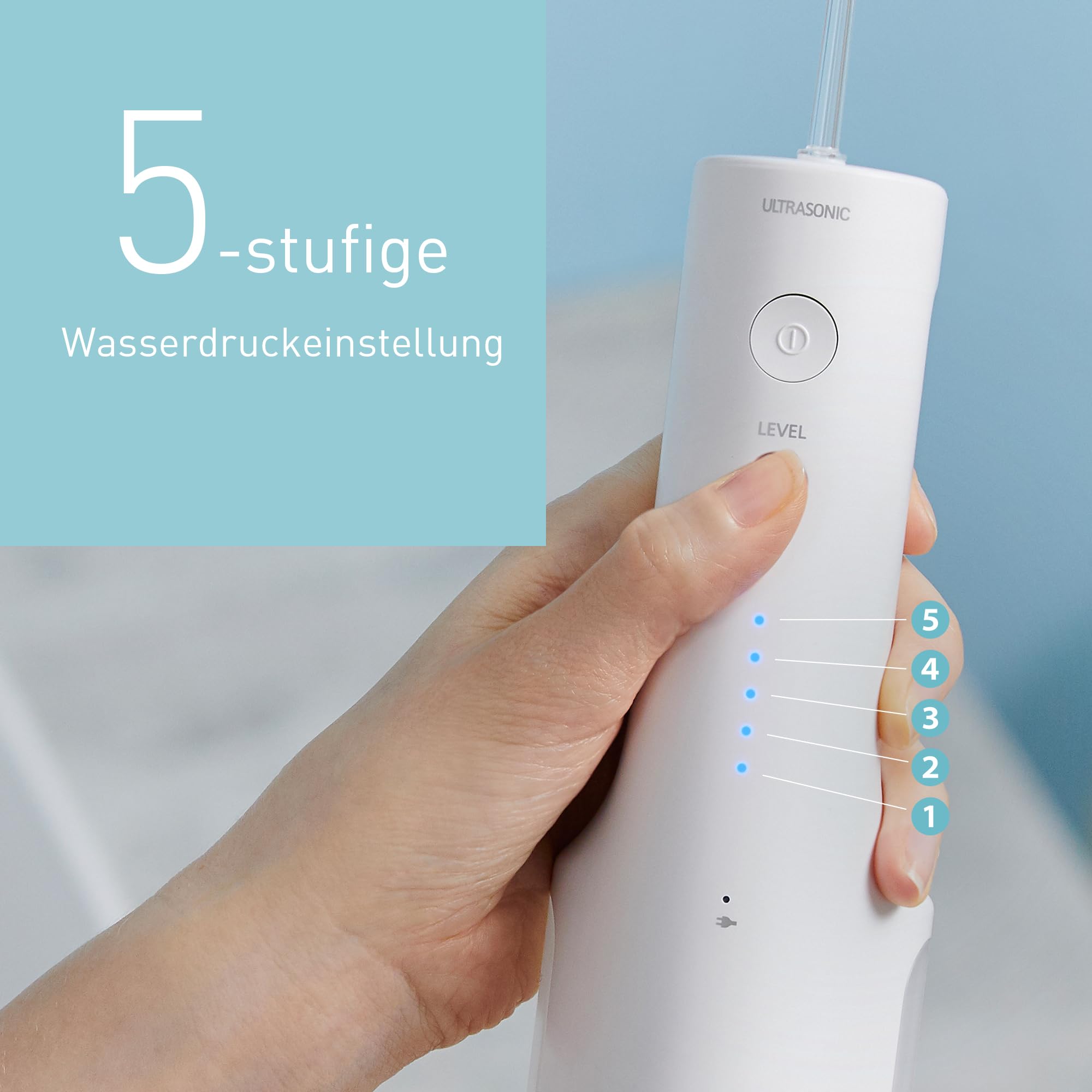 Panasonic Series 600 Ultraschall-Munddusche EW-DJ67-W303, Zahndusche, Munddusche kabellos, 200 ml, IPX7, 2 Ultraschalldüsen, 1 kieferorthopädische & 1 Zungenreinigungsdüse, 5 Wasserdruckstufen, Weiß