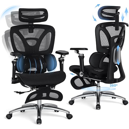 MALOL Ergonomic Office Chair, 400lbs High Back Mesh Desk Chair with 6D Armrests, 3D Headrest, Adjustable Lumbar Support, Seat Depth Adjustment, Tilt Lock, Metal Base & PU Wheels, Black