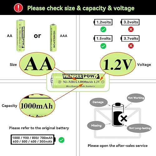 Miniatura 7 de Henreepow Ni-MH Baterías recargables AA, doble A de alta capacidad 1.2V precargadas para jardinería de jardines al aire libre, luces de cadena,