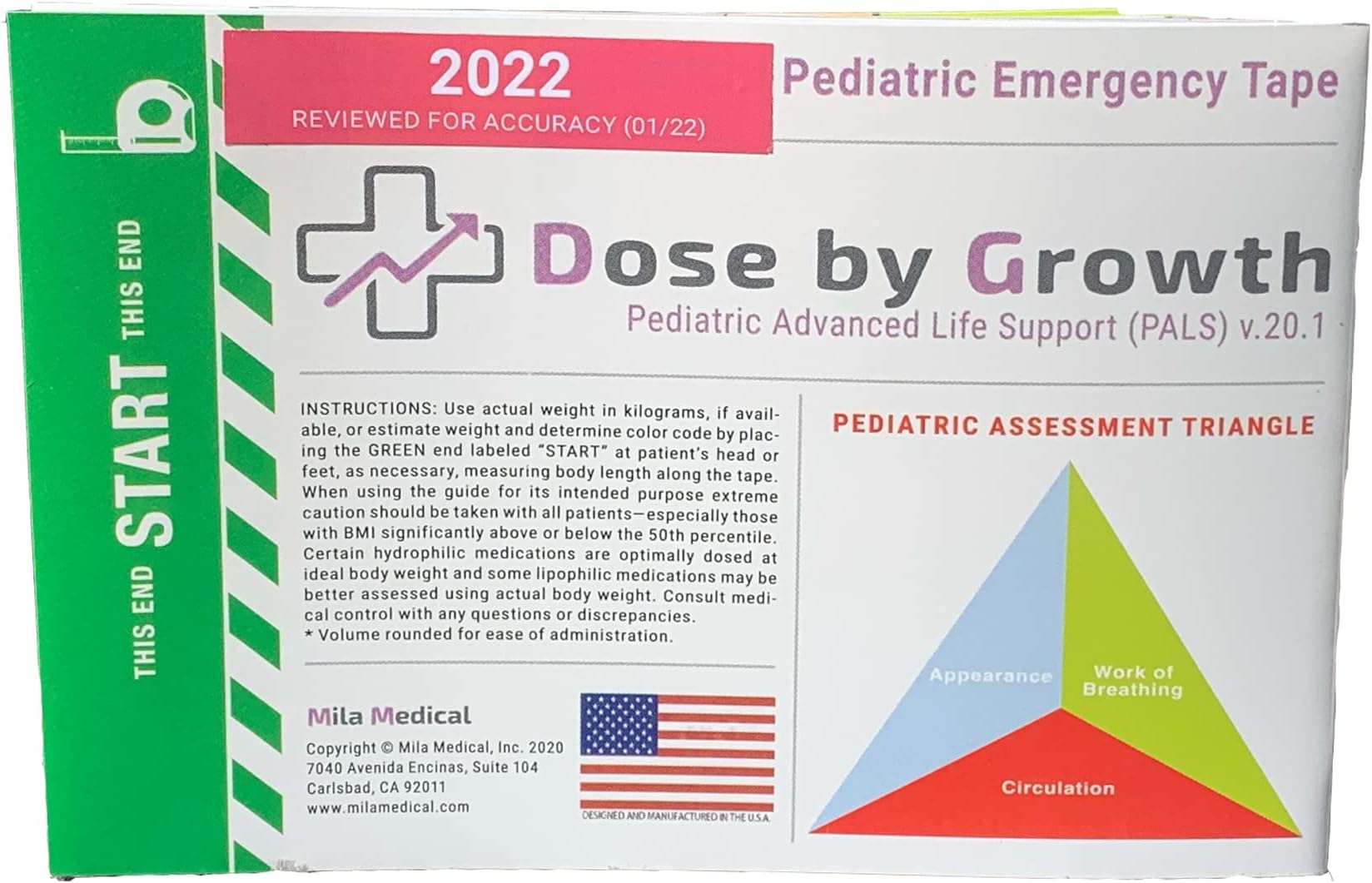 Dose By Growth Updated PALS (Reviewed in 2022) - Pediatric Advanced Life Support Emergency Length-Based Tape with Broselow Compatible Color Zones Designed for Paramedics, Nurses & EMS Providers