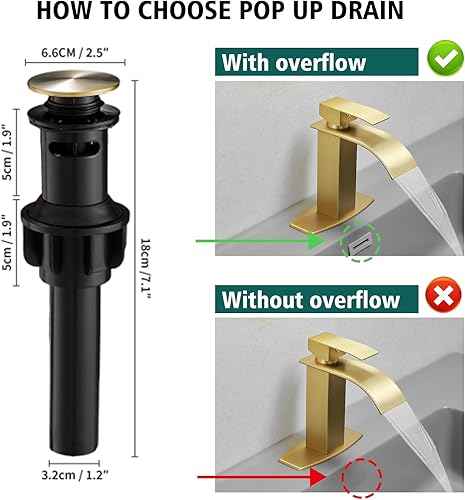 Miniatura 5 de Hoimpro Grifo de baño dorado cepillado con boquilla de cascada, grifo alto de un solo agujero para lavabo de baño, grifo de lavabo de caravana,