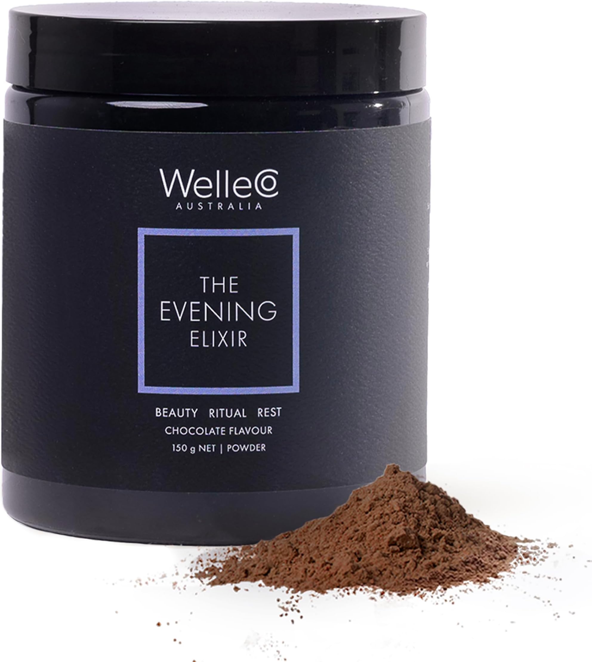 The Evening Elixir Skin Care Vitamin C Hot Chocolate Beauty Drink Mix with Niacin, Lemon Balm, and Magnesium for Sleep, Collagen Formation, Gluten Free, Vegan, Dairy Free, 150g (5.3oz) Jar