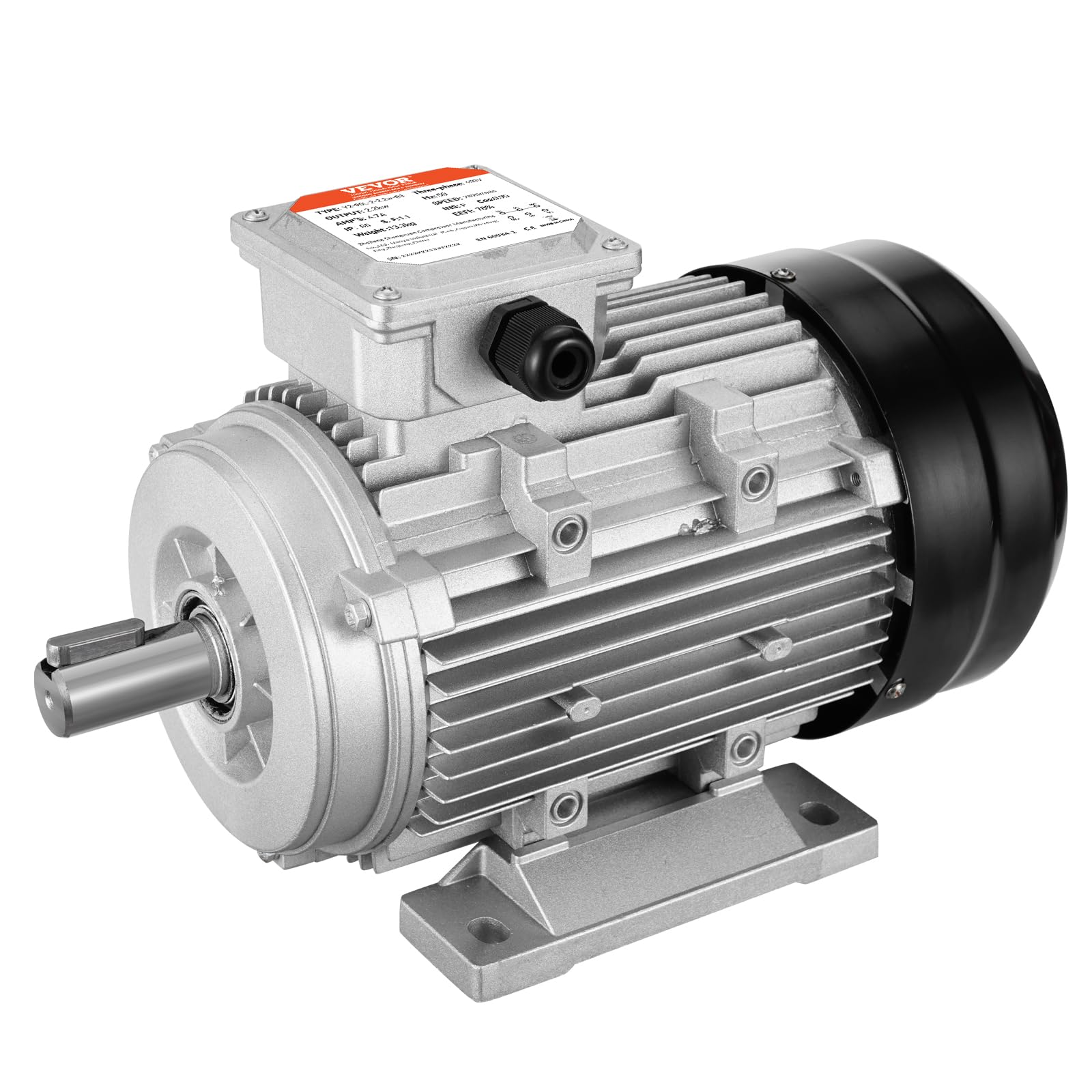 VEVOR Moteur électrique 2,​2 kW moteur de compresseur d'air triphasé, 2890 tr/​min, CA 400 V 50 Hz, 4,​7 A, cadre 90L, B3, arbre à clavette 24 mm, rotation CW/​CCW pour machines agricoles et équipements