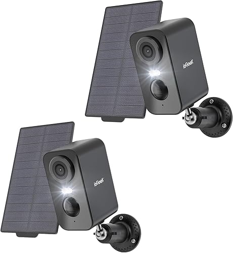 ieGeek - Cámaras de seguridad solares inalámbricas para exteriores, paquete de 2 cámaras con batería WiFi 2K para vigilancia del hogar, cámara