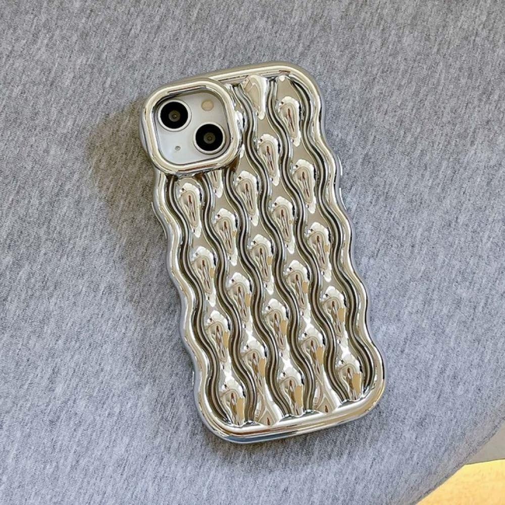 Coque iPhone silicone argent design ondulé 3D luxe chic - 6
