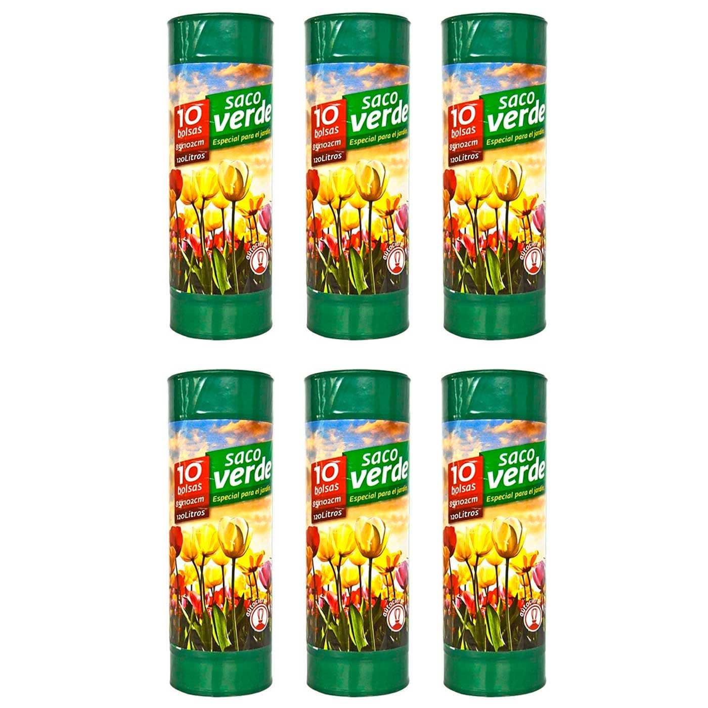 Acan Tradineur - 6 Rollos de 10 Bolsas de Basura, plástico, 3 Capas, Resistentes y antigoteo, autocierre, reciclables, Sacos Especial jardín (Verde - 120 litros - 85 x 102 cm - Total 60 uds)