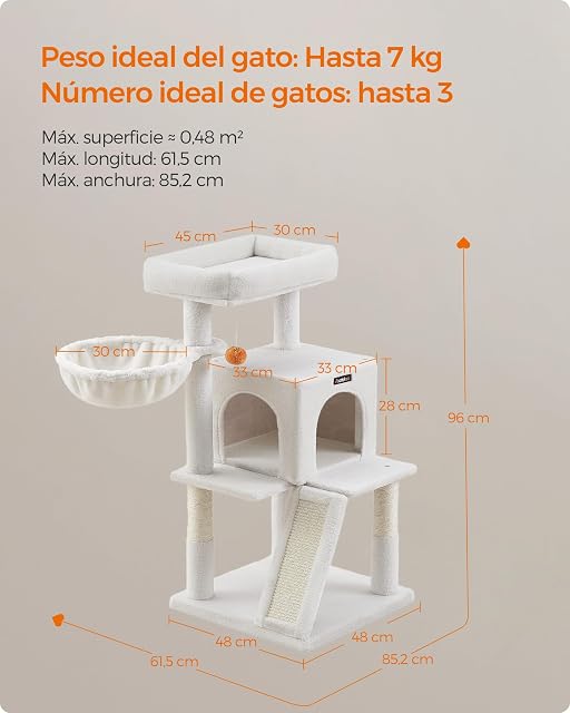 Foto 7 de 8 de Feandrea Árbol de Gatos, Torre para Gatos Grandes, Blanco Crema PCT051T01