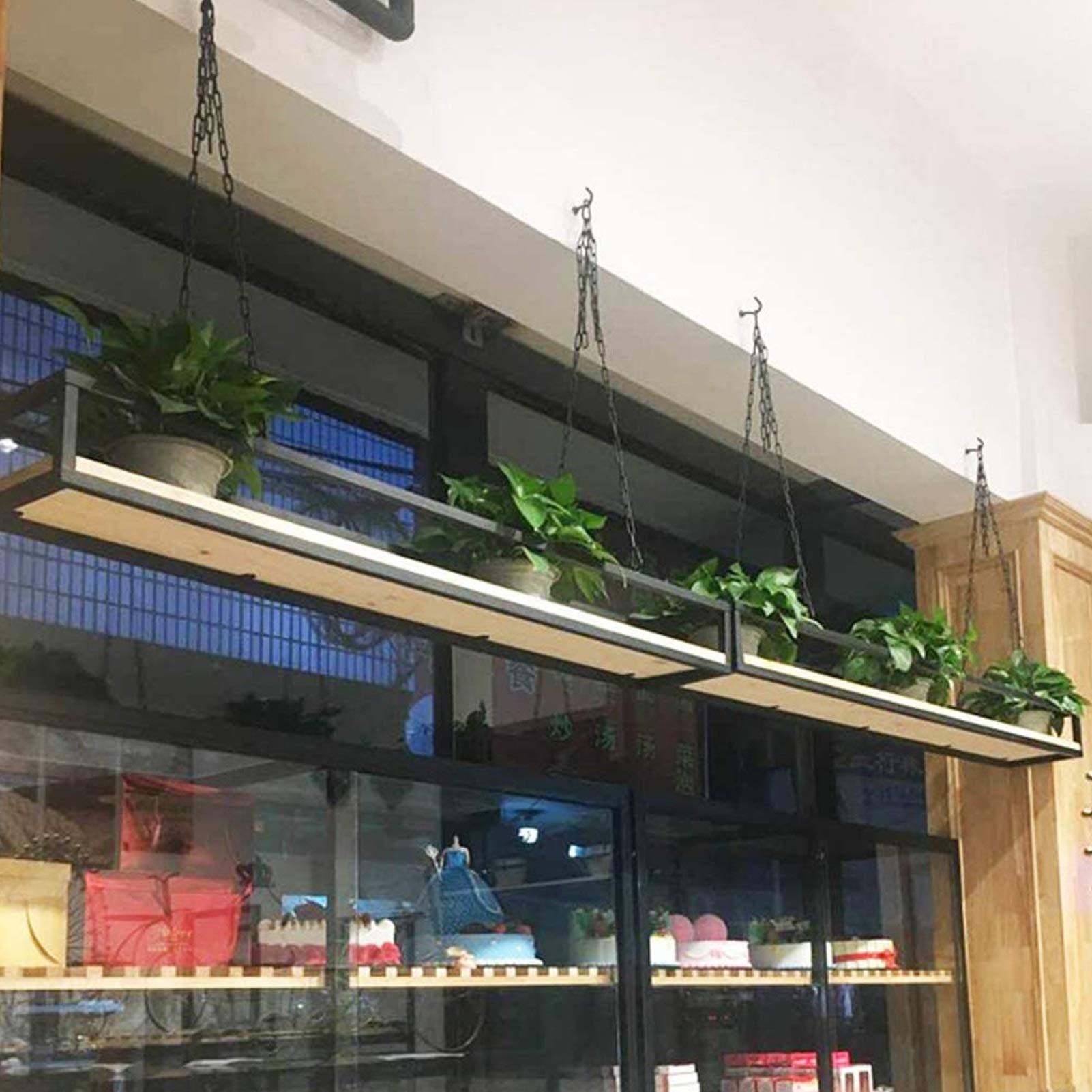 Supporto da soffitto per pentole e padelle, 100 cm, resistente, in legno e metallo, mensola salvaspazio per pentole (dimensioni: 140 x 25 x 15 cm)