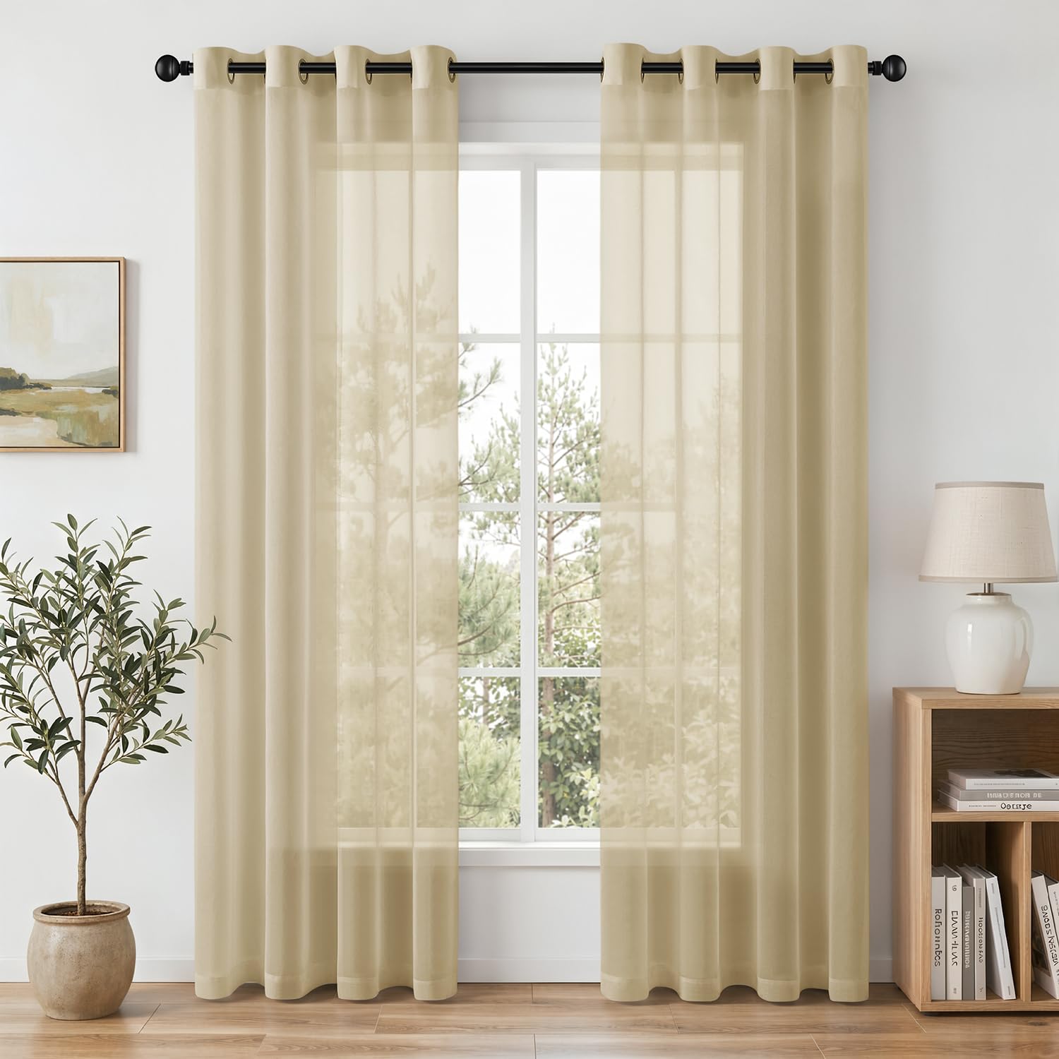 MIULEE Voile Gardinen mit Ösen transparent 132x245 cm 2er Set Beige | Transparente Ösenschal Gardinen, leicht luftig, dekorative Vorhänge passend für Wohnzimmer und Schlafzimmer Fenster