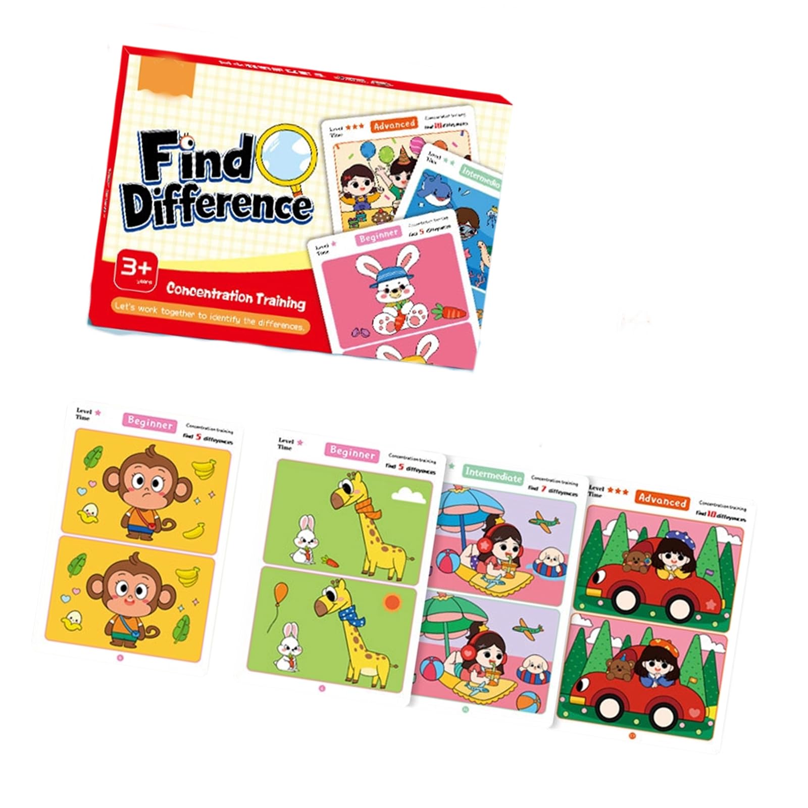 Reusing Spots the Difference Cards Visual Discrimination Practice Cards Set for Children Kids Fun Learning Activity Concentration Training Game for Children