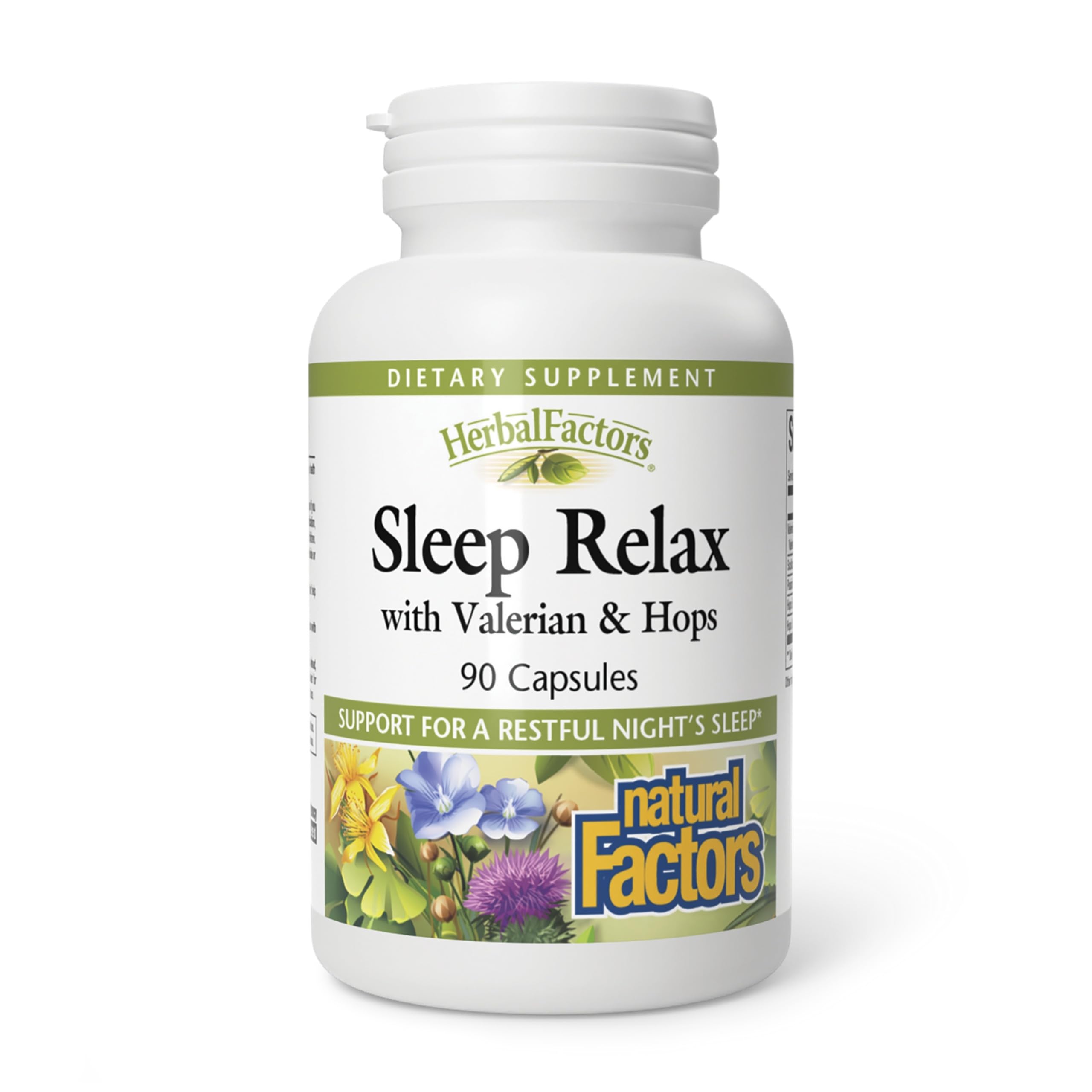 Herbal Factors Sleep Relax Formula by Natural Factors, Natural Sleep Aid with Valerian Root, Passion Flower and Skullcap, Non-GMO, 90 capsules (90 servings)