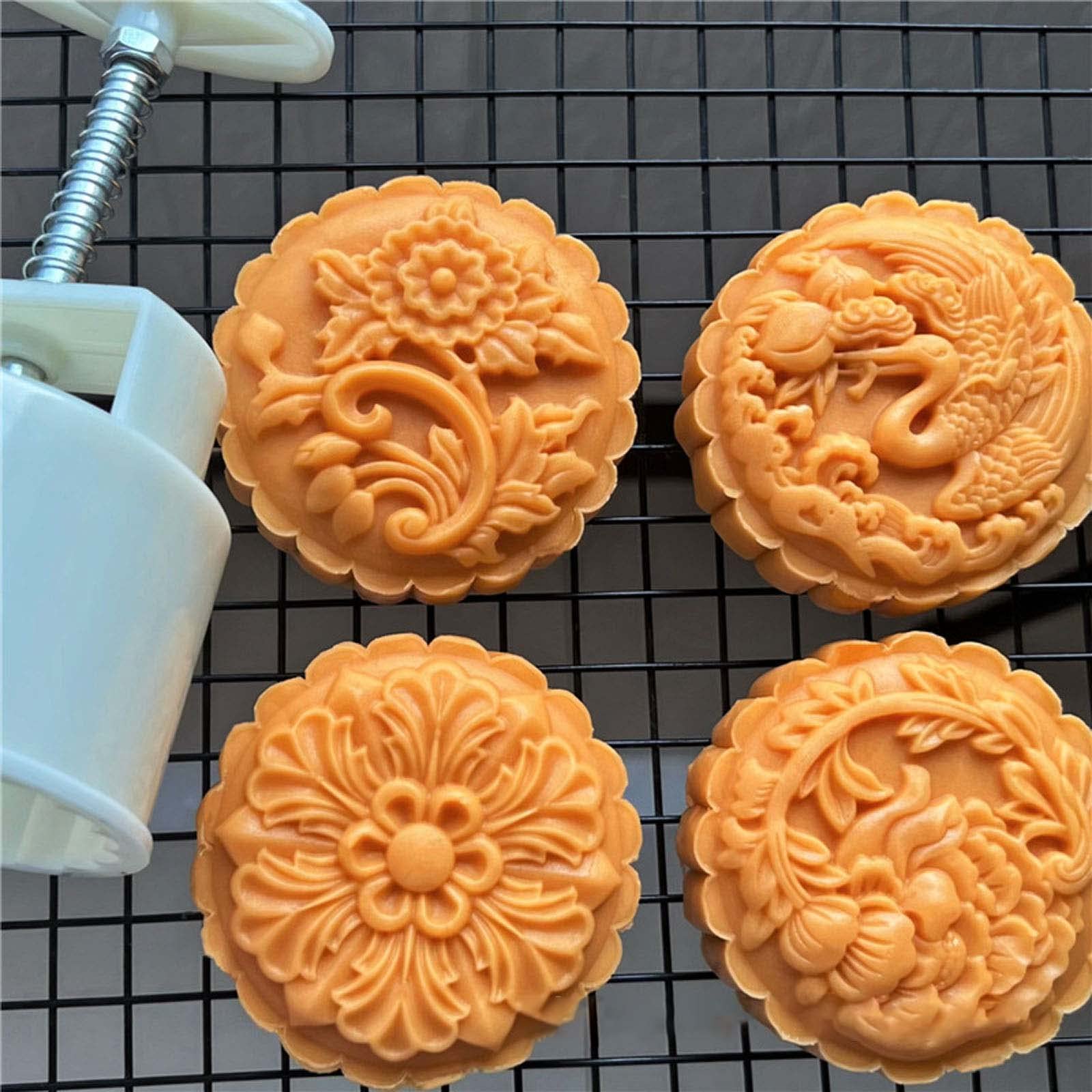 JzcsdkSIL 150g/200g Material Mold Flower Shape Stamp Moon Cake Moulds For Mid-Autumn Festival Baking Stamps Press