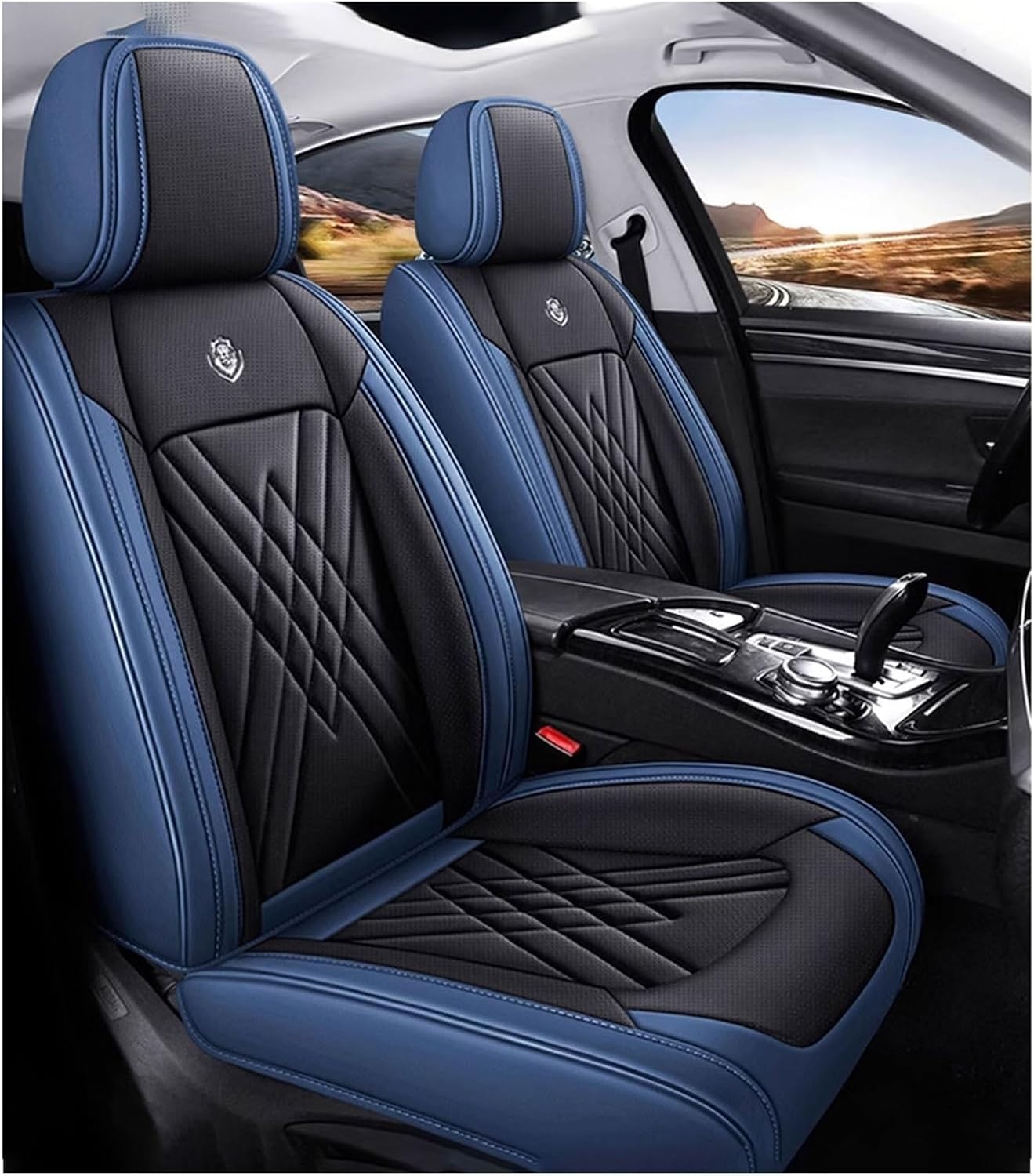 ATTLGR Car Seat Covers for Nissan Murano Z52 Z51 Z50 2014-2020,Leather Front Rear Seat Covers,Full Set Seat Protectors Headrest Covers,Waterproof Breathable Accessories,D/BlackBlue