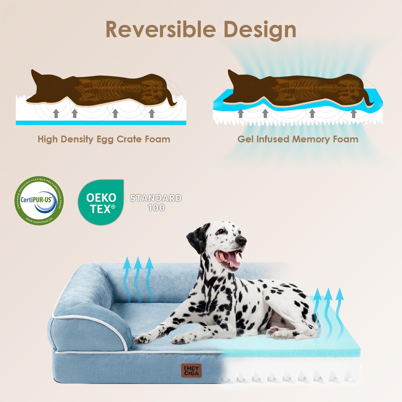 EHEYCIGA Cuccia Cane Interno Taglia Grande, Cuscino Cane Impermeabile Sfoderabile e Lavabile, Letto per Cani con tre Lati Rialzati Ortopedico, Blu, 104x68x16cm