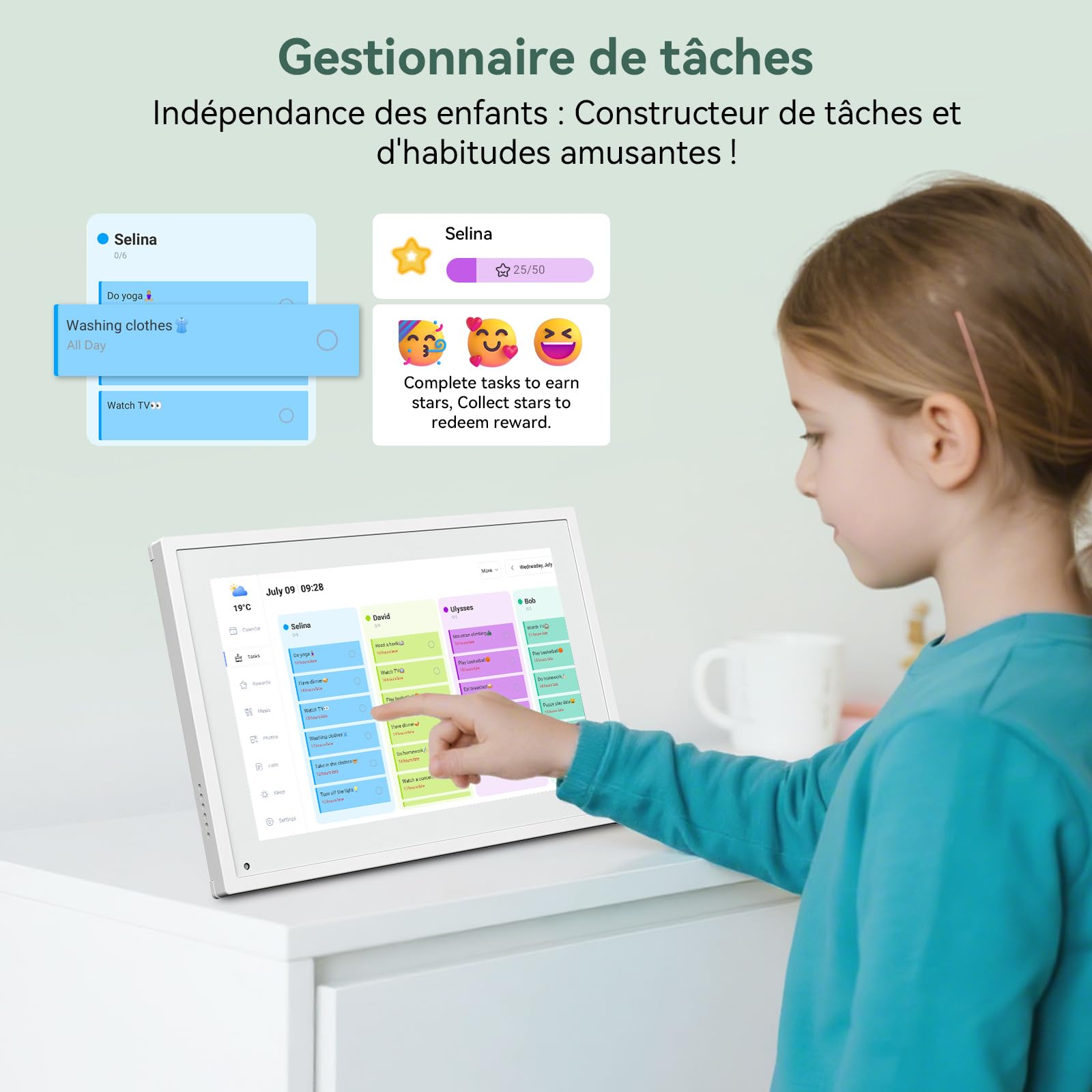 TABWEE P10 WIFI Calendrier Numérique pour Famille et conférences - Cadre Photo Numérique, 10,1'' Calendrier Alzheimer, Sync Horaires & Partage Moments via Mobie App