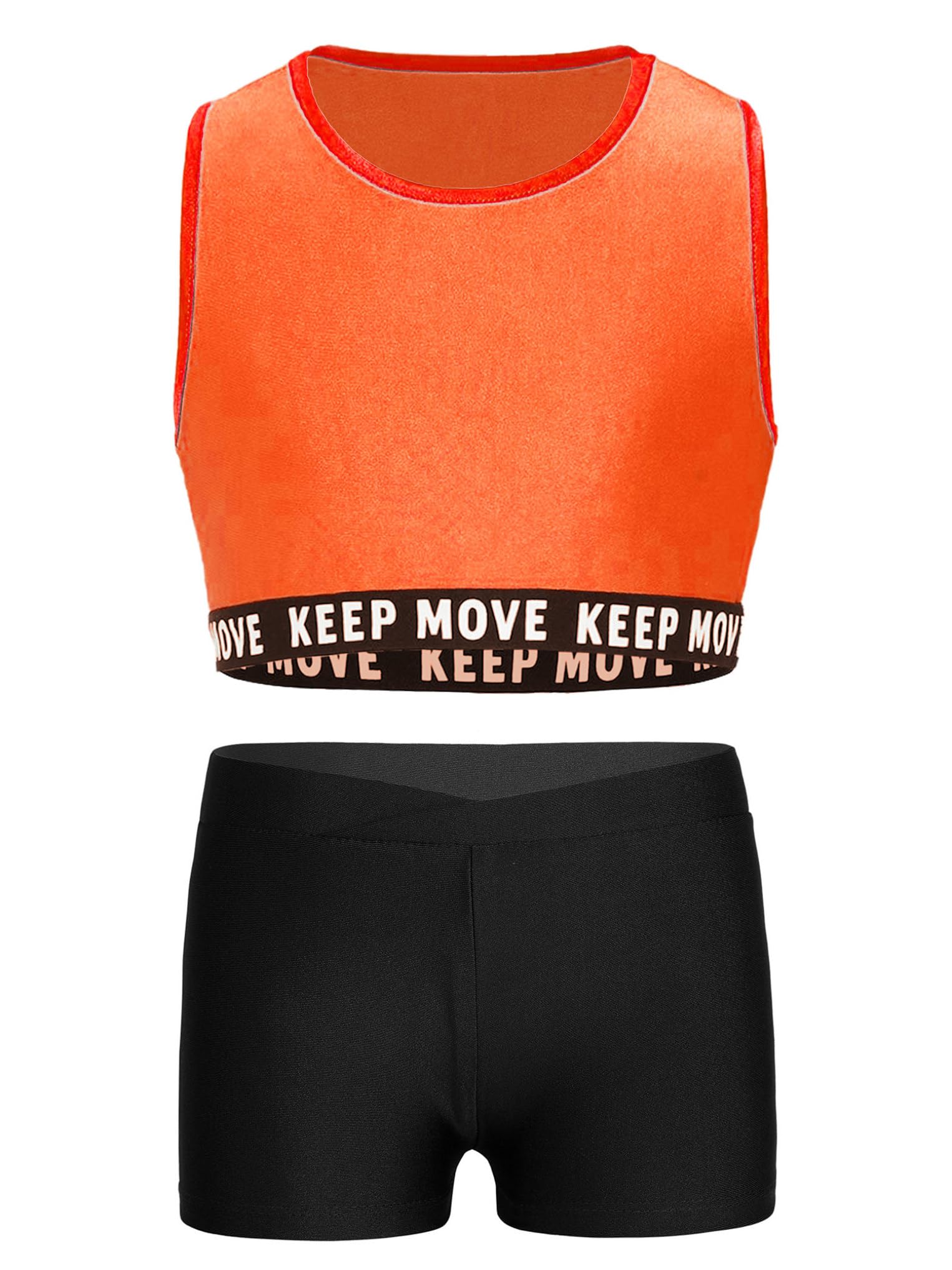 Kaerm Kids Tankini Set Girls Water Sport Swimsuit Summer Swim Crop Top with Shorts Swimwear Orange&Black 16 Years