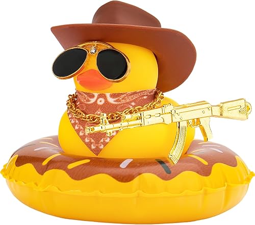 wonuu Decoración de pato de goma para automóvil, accesorios de decoración de tablero de instrumentos de vaquero occidental con mini anillo de