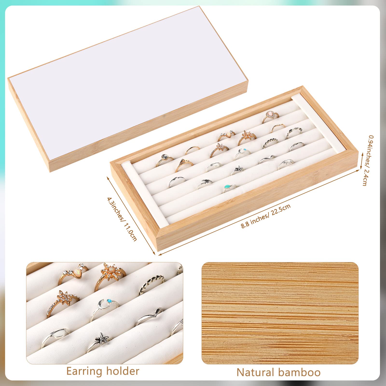 Marsui Lot de 8 présentoirs à bijoux en bambou avec barre en T pour bracelets, colliers, bagues, boucles d'oreilles, chevalets pour collection de bijoux (style fin)