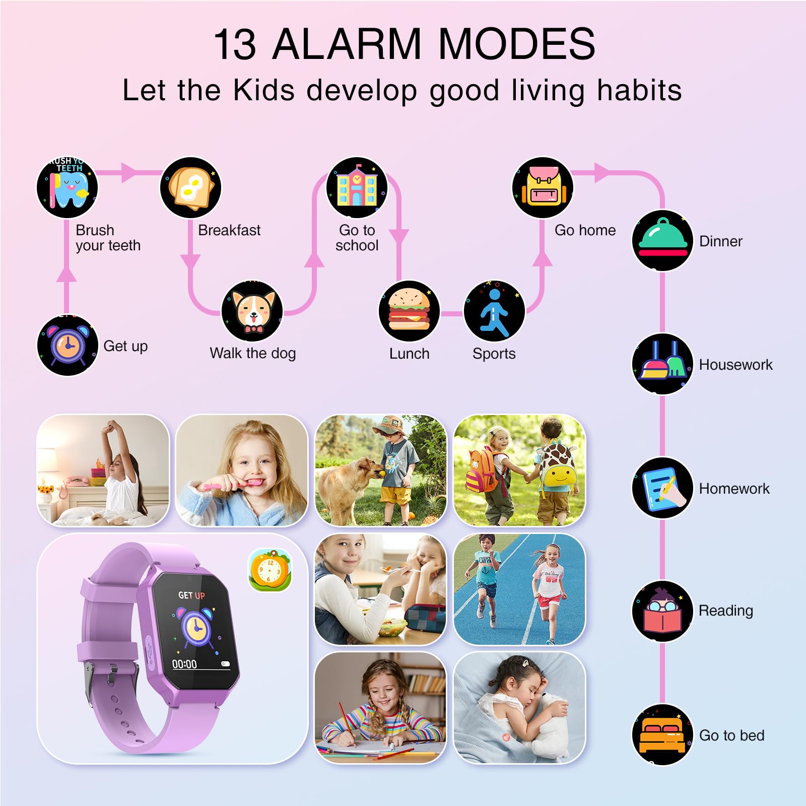 Smart Watch per Bambini - 26 Giochi, Fotocamera, Lettore Video, Musica, Pedometro Smartwatch Giocattolo, Orologio touch screen HD 1,69 pollici, Regali per Ragazzi e Ragazze 3-12 Anni (Viola)