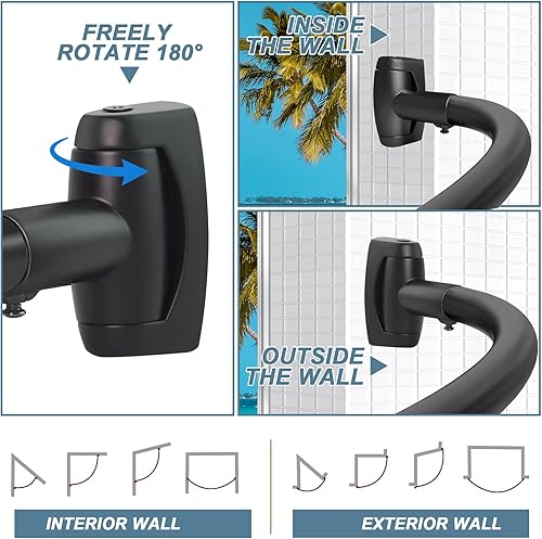 Miniatura 6 de YNL Barra de cortina de ducha curvada de 35 a 82 pulgadas (2.9 a 6.8 pies), barra de ducha redondeada negra mate a prueba de óxido para bañera,