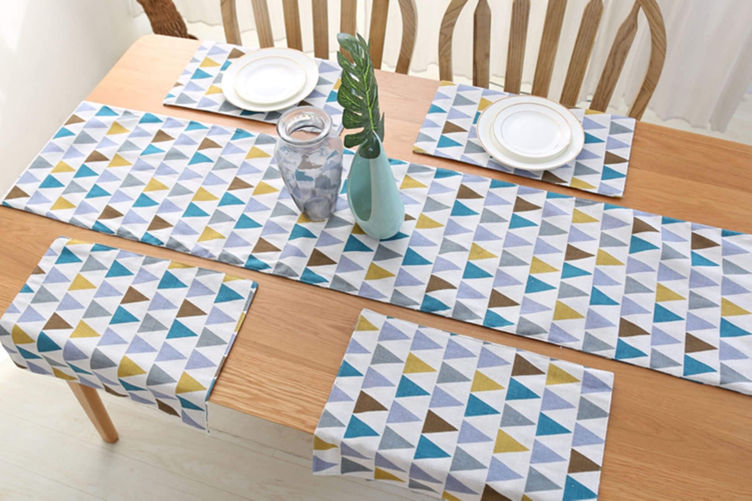 Tischtücher Papier, Jacquard Blau Gelb Grau BraunTischdecken Dreieck Tischläufer Cotton and Linen 30x200CM