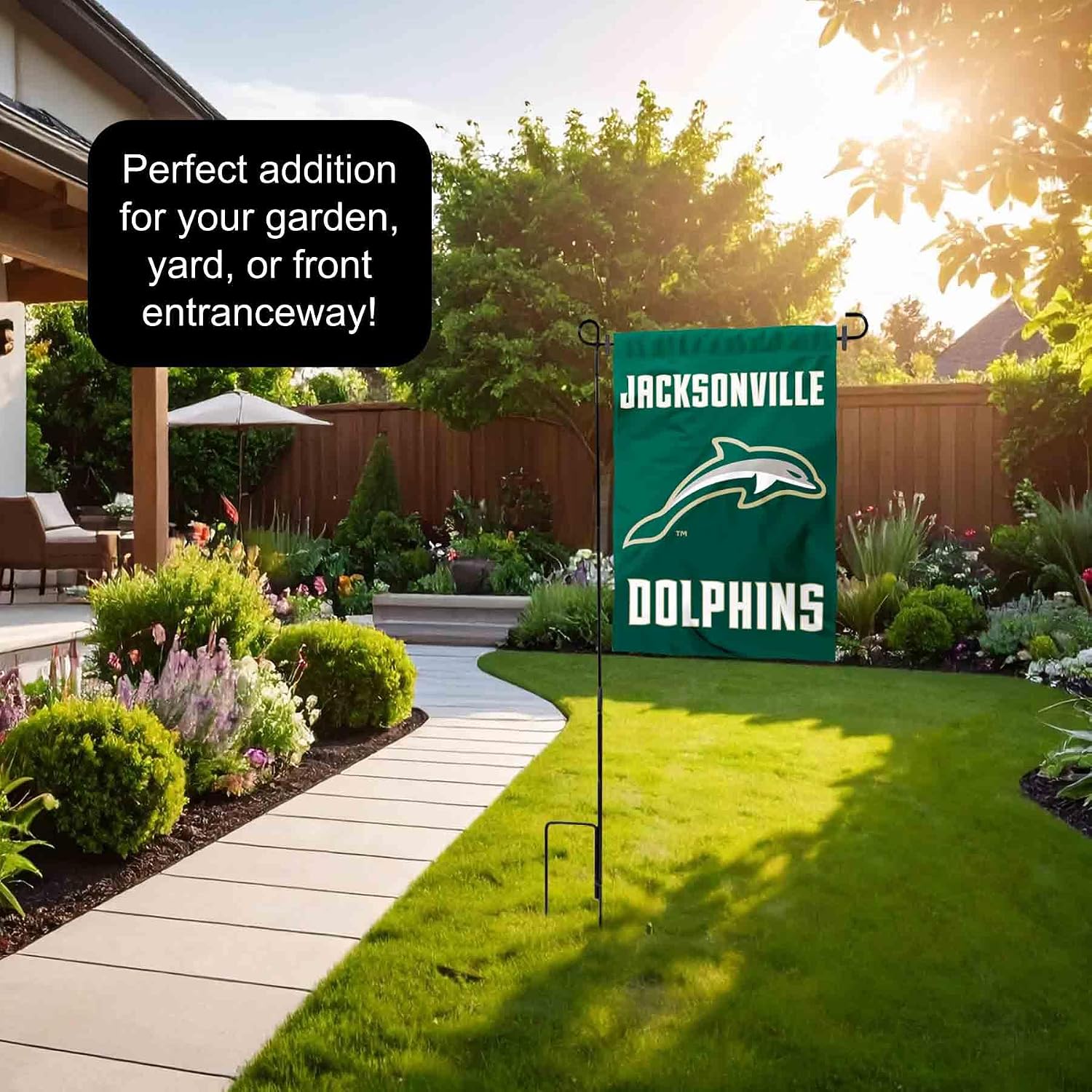 College Flags & Banners Co. Jacksonville University Dolphins Garden Flag Stand Pole Holder Set