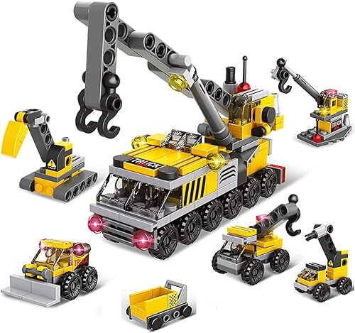 Juegos de bloques de construcción de vehículos de construcción de ciudad 6 en 1 STEM de ingeniería 6 en 1 excavadora cargadora kit de construcción