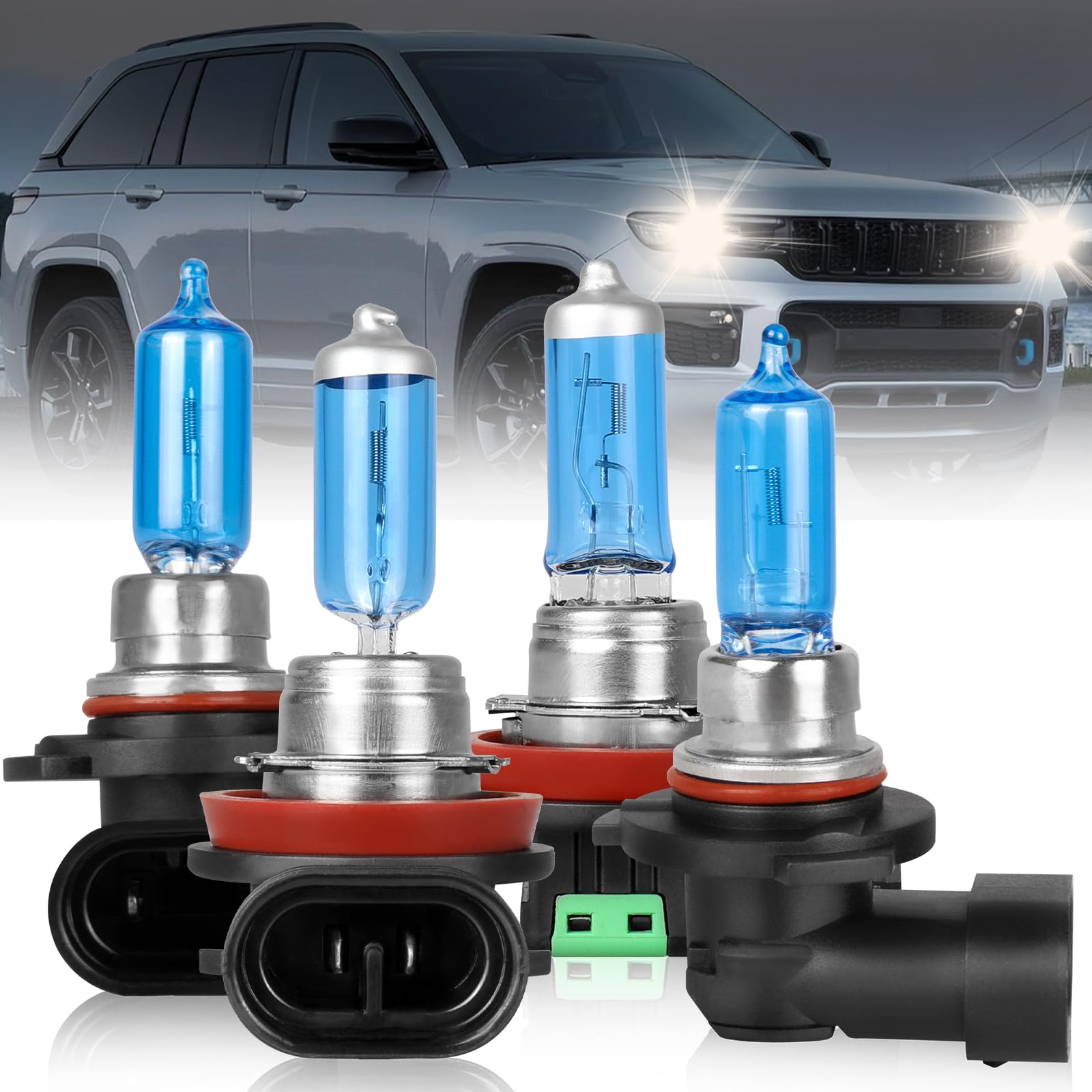 NSDXCT For Jeep Grand Cherokee 2011 2012 2013 2014 2015 2016 Light Bulbs High Performance Halogen Headlight Bulbs 9005 High Beam+H11 Low Beam, Super