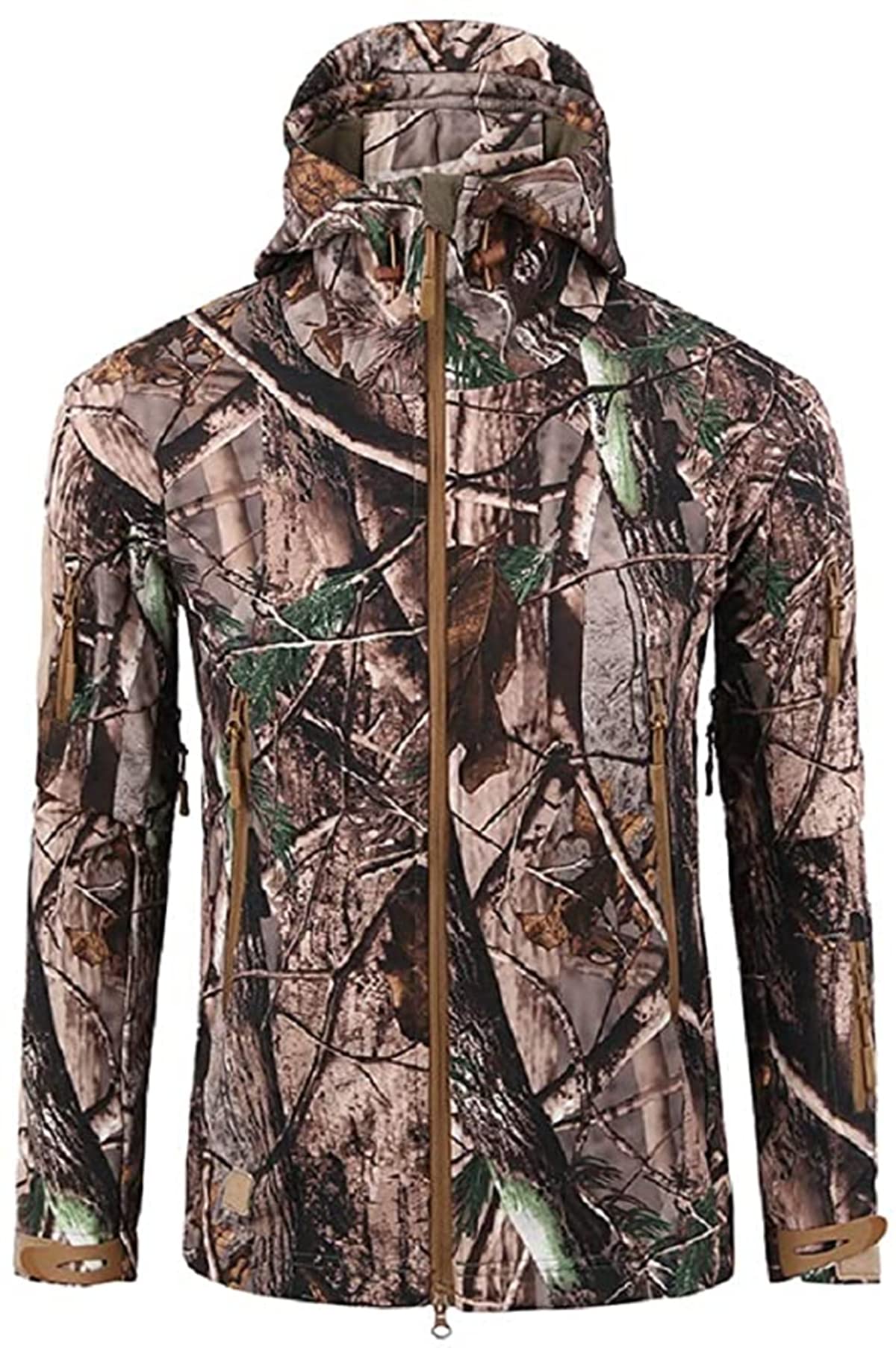 Czen Veste Softshell de camouflage tactique pour hommes Automne Hiver Armée de plein air Armée militaire Doublée en molleton Veste imperméable à capuche Manteau de chasse