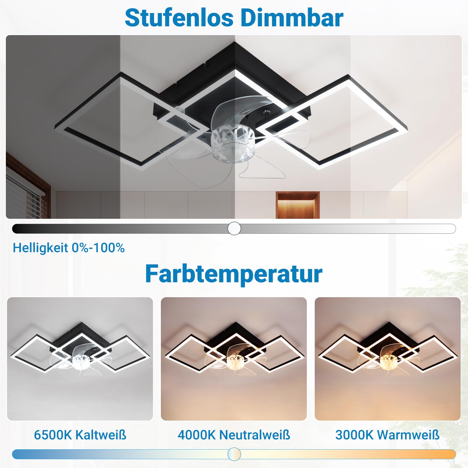 LED Lampka Na Suficie Do Salonu, Wentylator Sufitowy 31W Lampka | Sufitowa z Możliwością Regulacji Jasu, z Falistą, Cichy Wentylator z Oświetleniem, Duży Timer 6 Poziomów do Pokoju, Kuchni