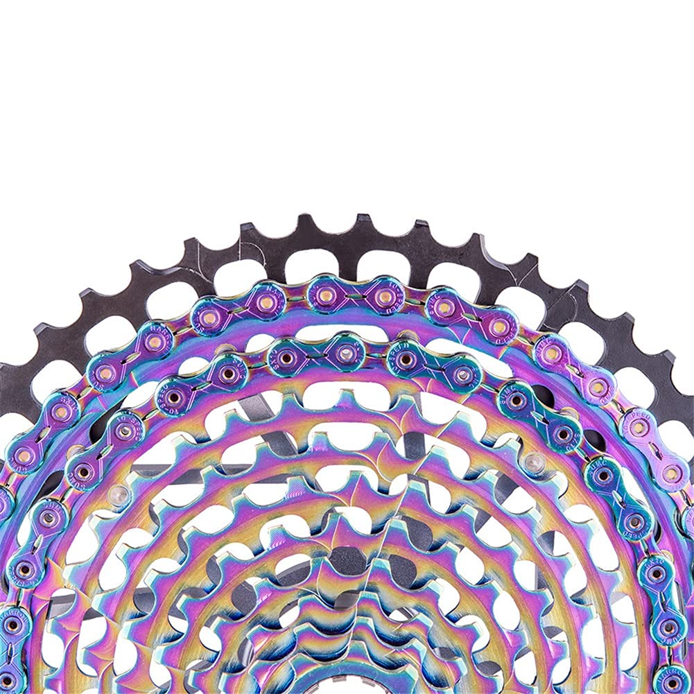 Chaînes de vélo 9/10/11/12 Vitesses Chaîne de vélo Dérailleur de vélo Maillons de chaîne Chaîne de vélo de vitesse en acier haute résistance pour la plupart des vélos (Color : Rainbow, Size : 12S(12